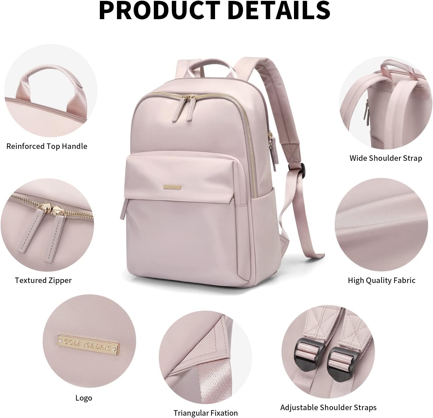 GOLF SUPAGS Laptop Backpack for Women Fits 14 Inch Notebook Casual Daypack Purse Work Travel College Bag (Pink)