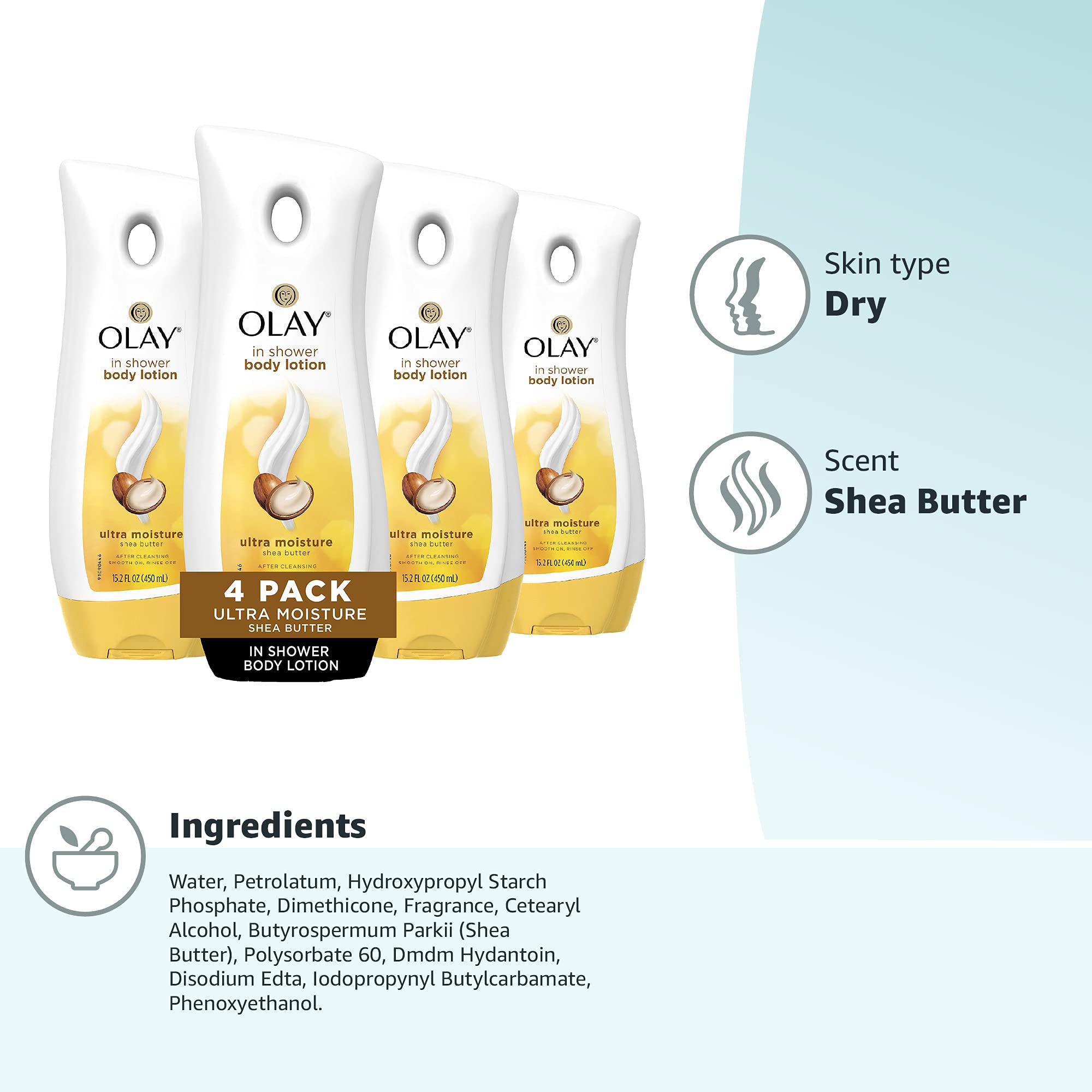 Olay Ultra Moisture Shea Butter InShower Body Lotion, Improves Dry