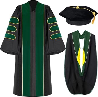 Unisex Doctoral Graduation Gown with Gold Piping | Academic doctoral Cap and Gown for Graduation Ceremony