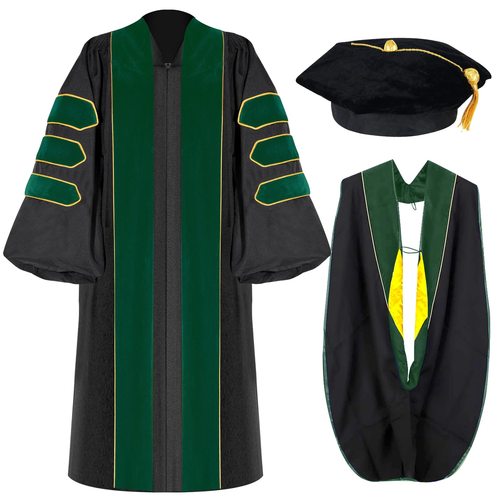 Unisex Doctoral Graduation Gown with Gold Piping | Academic doctoral Cap and Gown for Graduation Ceremony