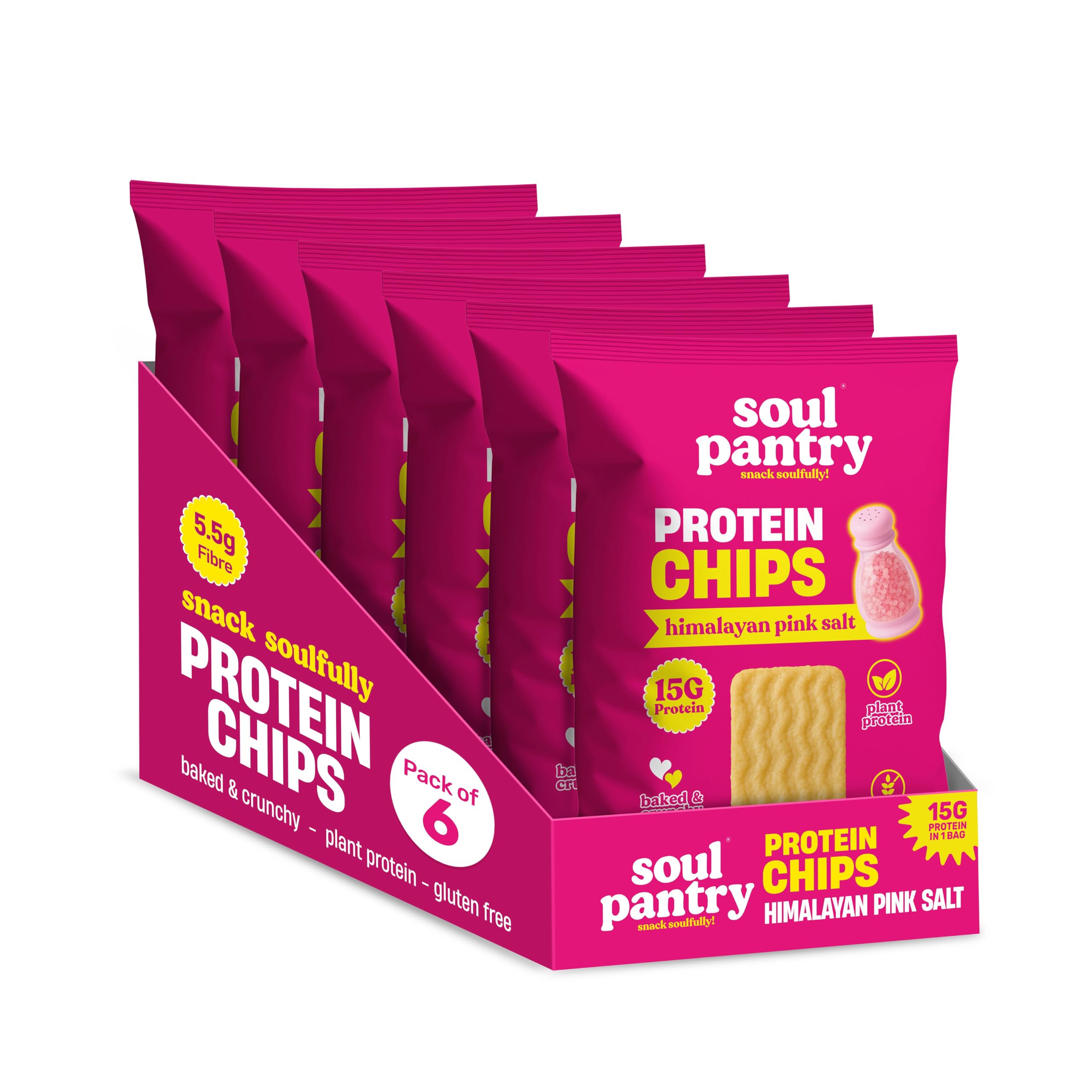 Soul Pantry Protein Chips – Himalayan Pink Salt Flavor - 6 Pack | High Protein, Gluten Free, Vegan, Healthy Snack | Plant-Based Baked Chips, Non-GMO |