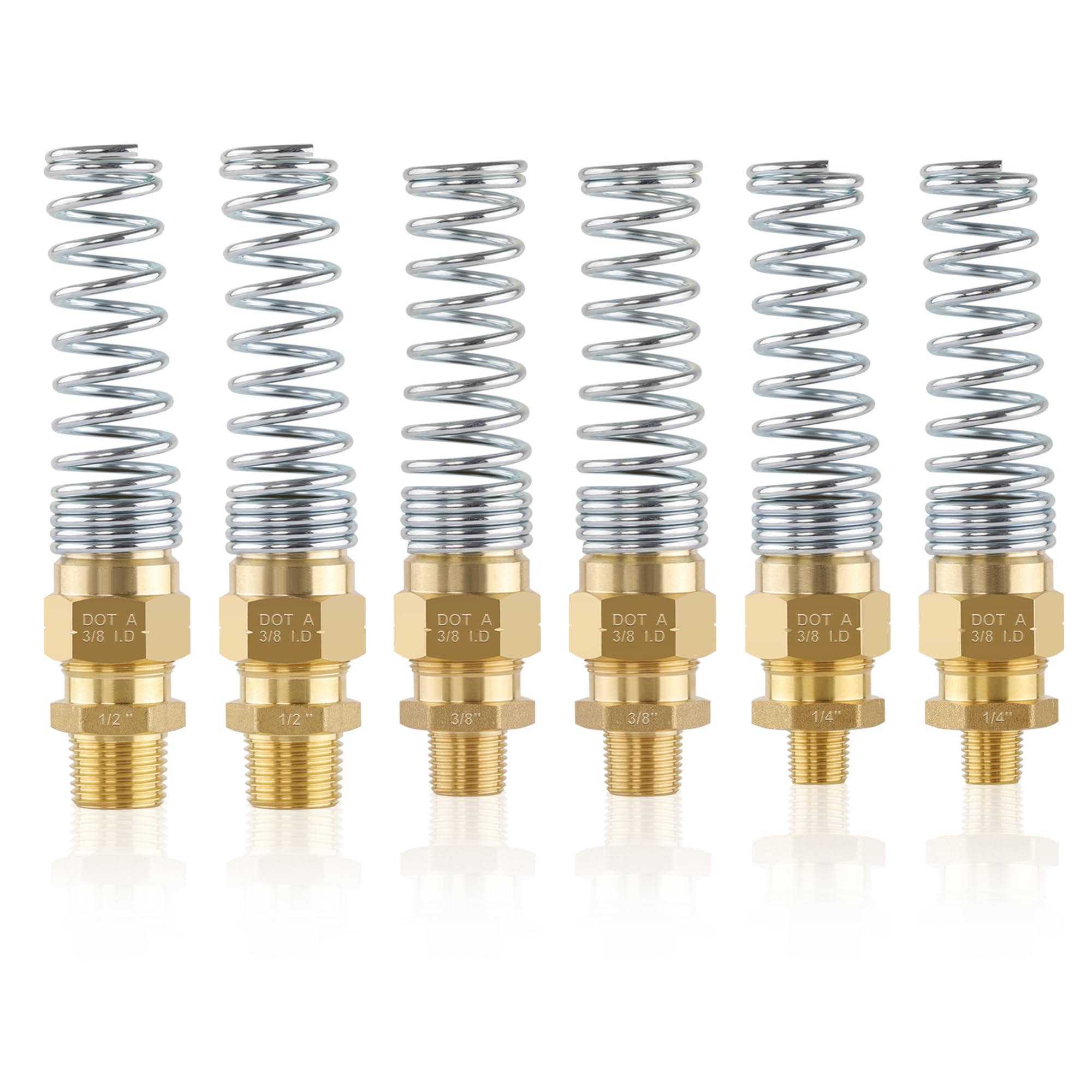 6PCS Air Brake Hose End Connector Set, Dazakoot 1/4” M x 3/8” H, 3/8” Male x3/8” Hose, 1/2” Male x 3/8” Hoses，Air Brake Line End Fitting with Spring