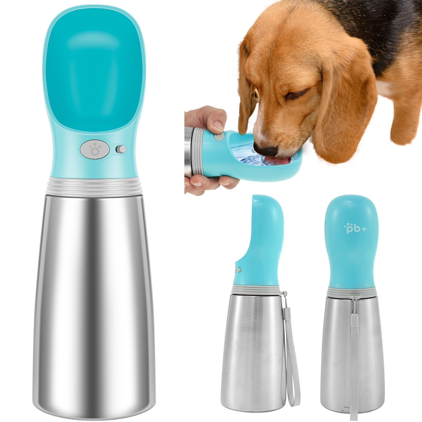 Portable Dog Travel Water Bottle, 24.6OZ Stainless Steel Dog Drinking Bottle for Walks, Leakproof Puppy Water Dispenser with Drinking Feeder for Pets Travel, Walking, Hiking, Outdoor Activities