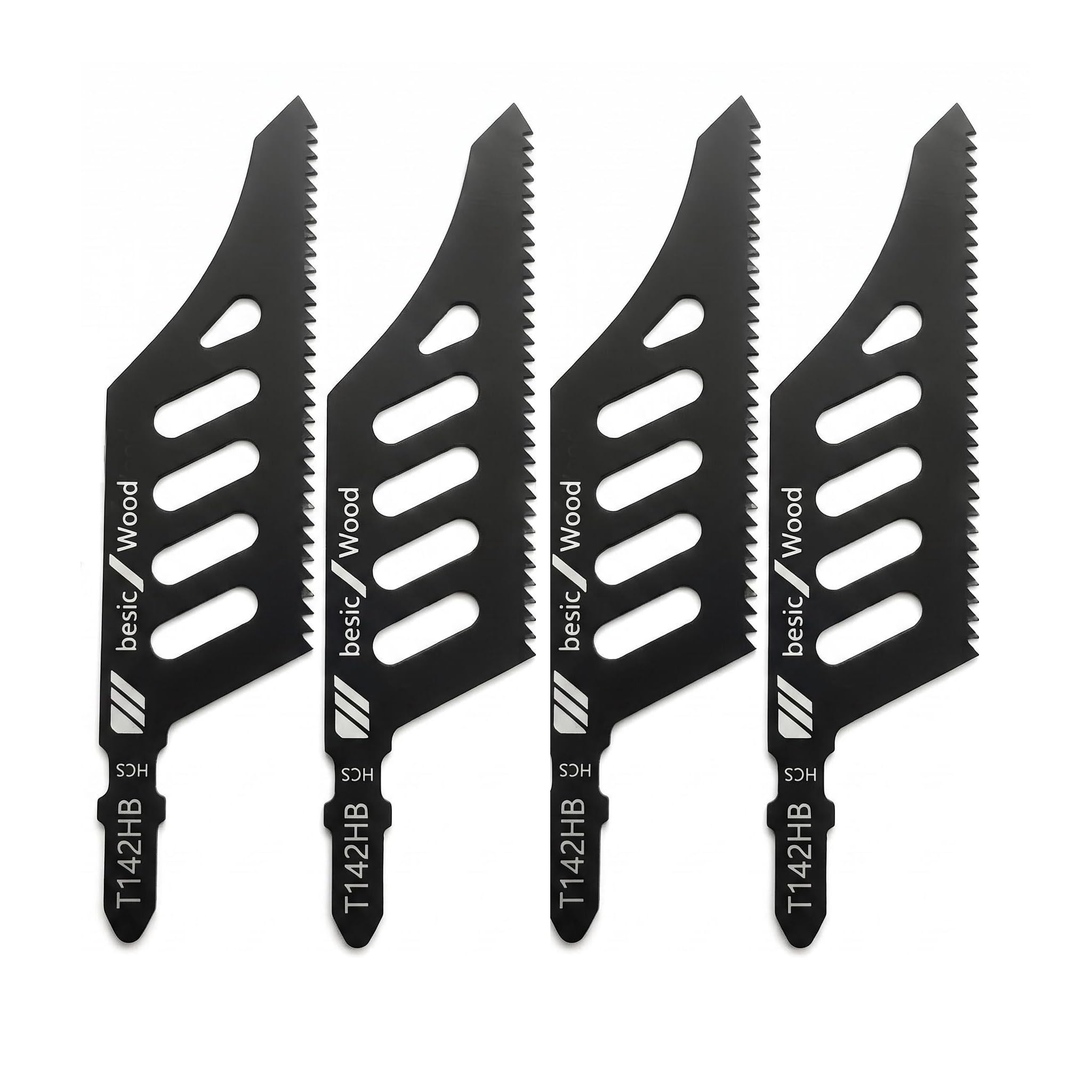 4Pcs T142HB Jigsaw Blades,Special Wood Jigsaw Blades, High Carbon Steel T Shank Flush Cutting Blades Set, Wood, Plywood and Cork Fiberboard, 111mm Length for Clean Straight Cuts,Compatible with Stand