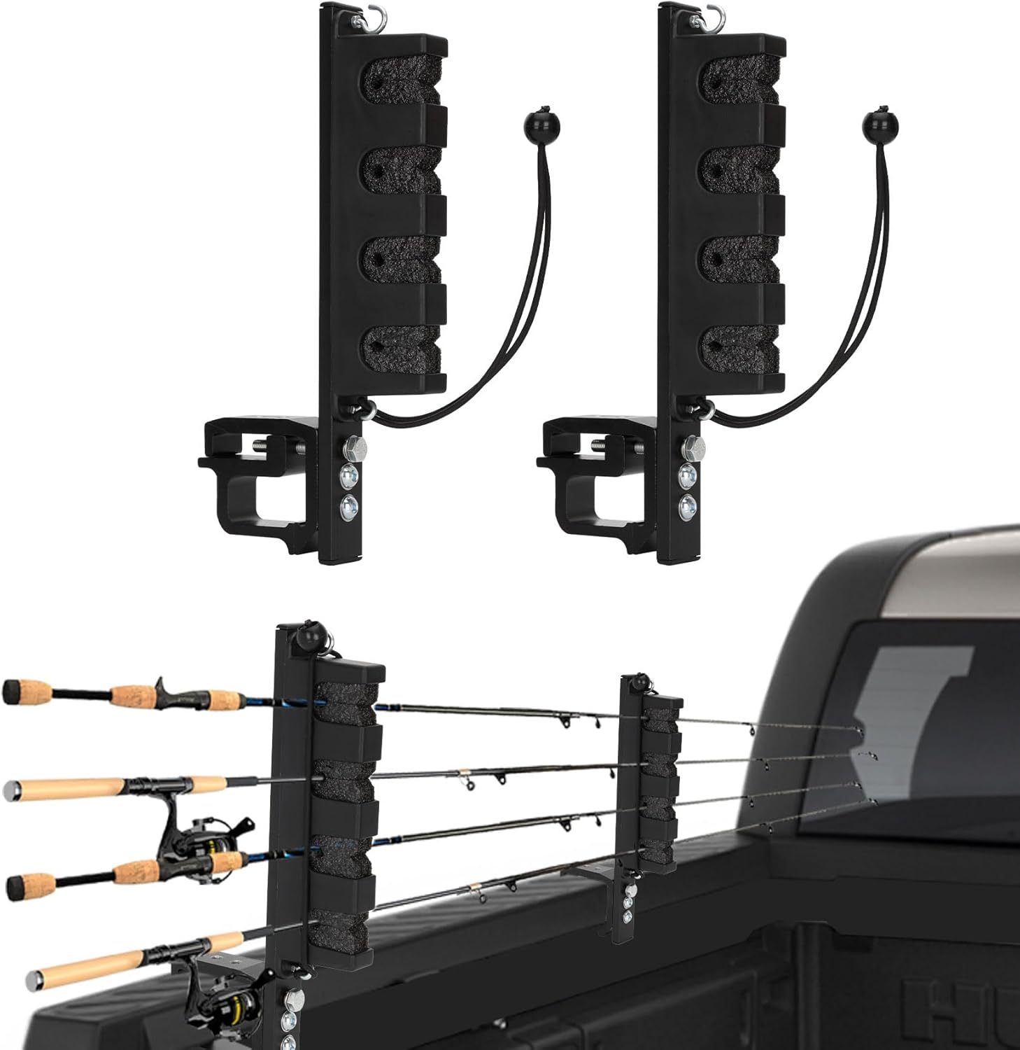 Fishing Rod Holder for Truck Bed, 6061-T6 Aluminum Truck Bed Fishing Rod Holders, Durable and Stable Rods Truck Rod Holder, Space Saving