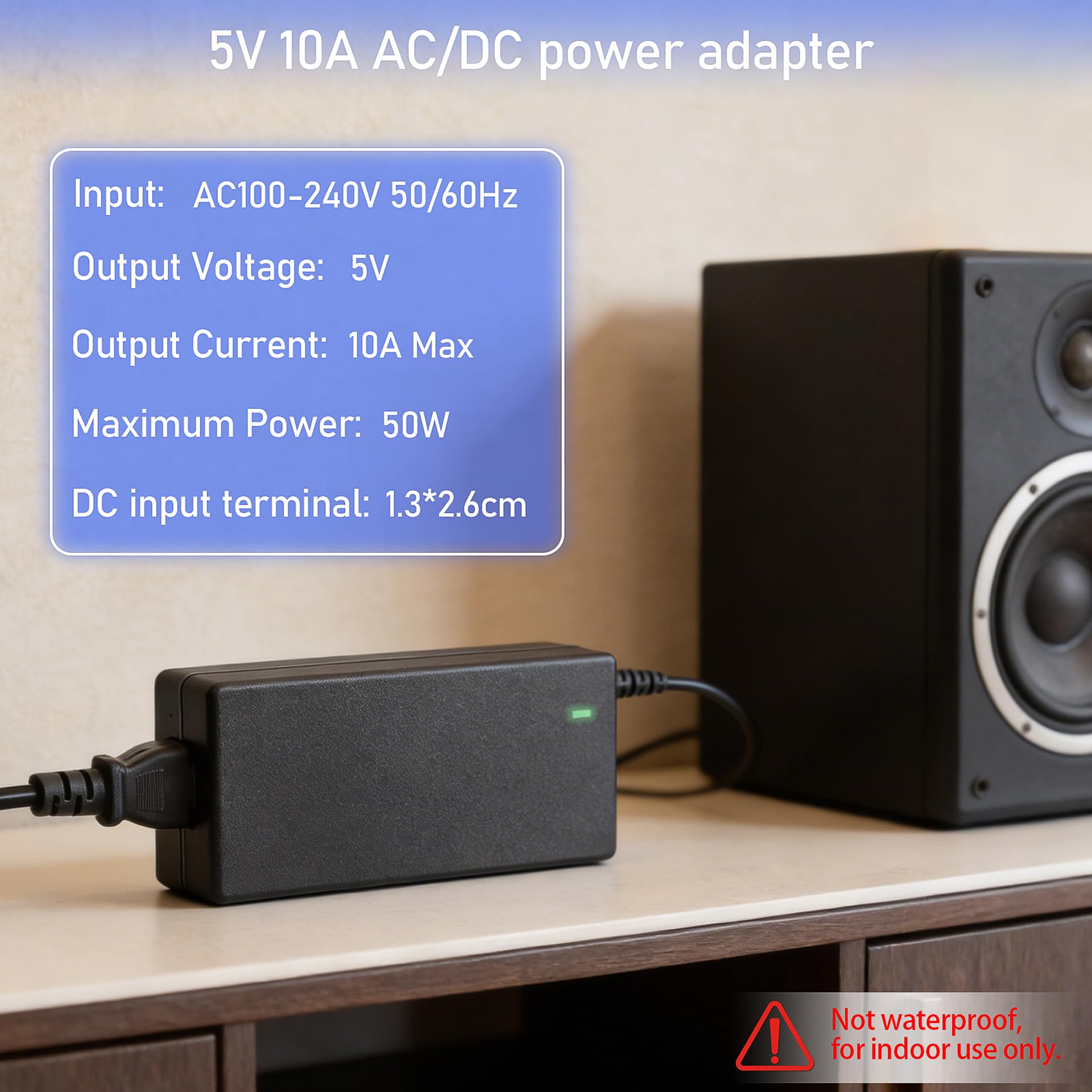 5V 10A Alimentatore, 50W Adattatore DC 5V ad Alta Corrente, Alimentatore Universale per Strisce LED, Monitor LCD, Stampante 3D e Altri Dispositivi, Hub di Ricarica Multi-Dispositivo