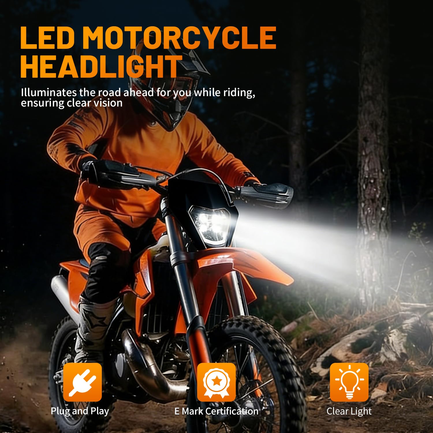 JFG RACING Faro Delantero Moto,Faro LED Moto Universal para KTM EXC125 EXC250 SX250 SXF250 EXC450 SX350 SXF450 EXC525 640LC4 Dirt Bike Enduro Supermoto BETA Derbi 50cc-Negro