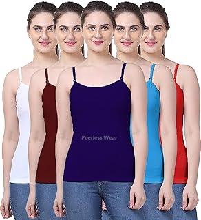 Camisole Slip Set of 5, Soft Cotton, Adjustable Straps, Multicolour Price In India