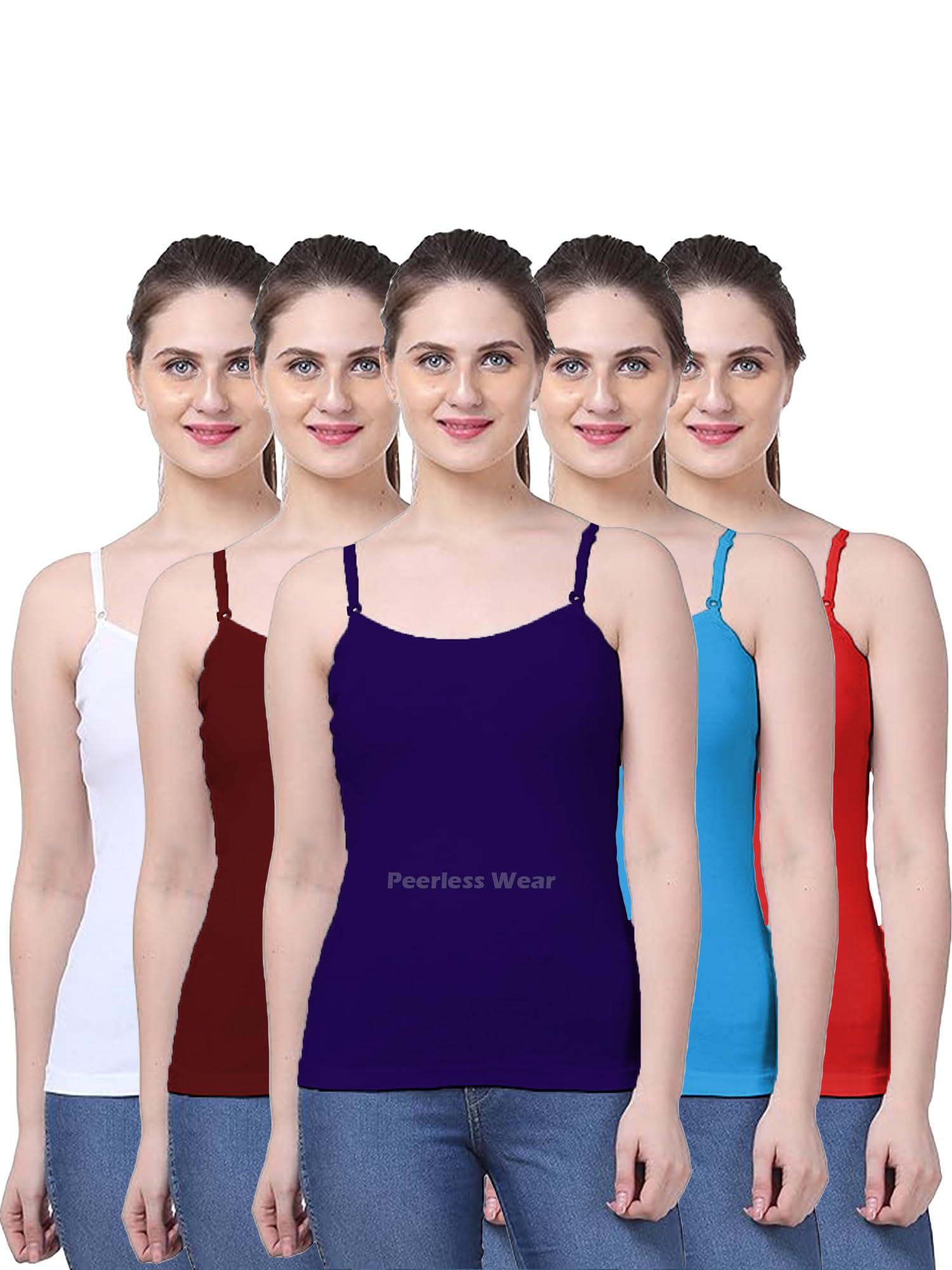 Camisole Slip Set of 5, Soft Cotton, Adjustable Straps, Multicolour-picture-43
