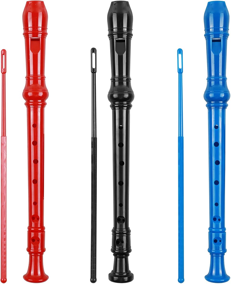 Soprano Recorder Descant Flauta Recorder 8 Hole ABS Clarinet German Style Treble flute C Key With Fingering Chart Instructions with Cleaning Rod Bag 3 Pack