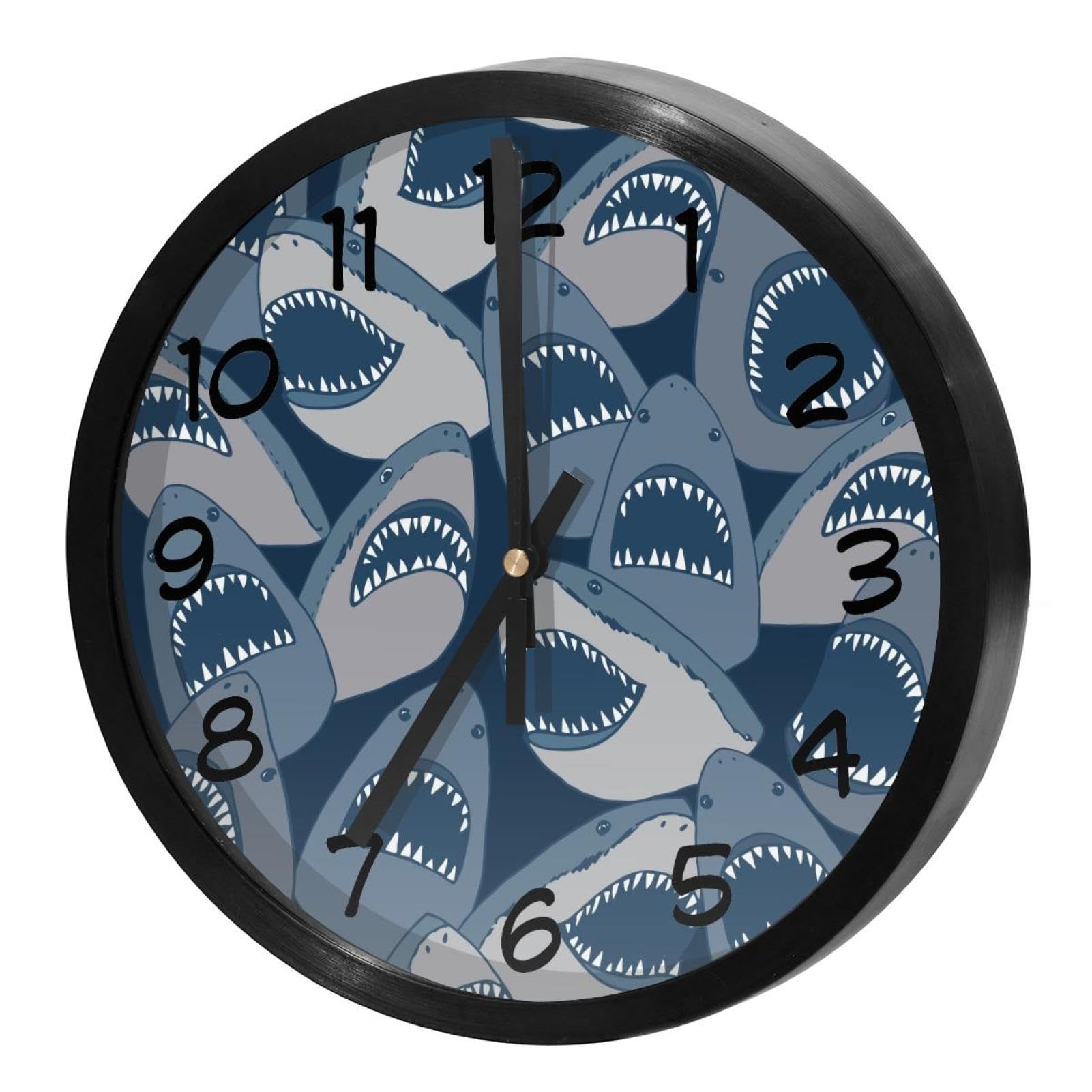 Horloge murale silencieuse anti tic-tac à piles motif requin marin