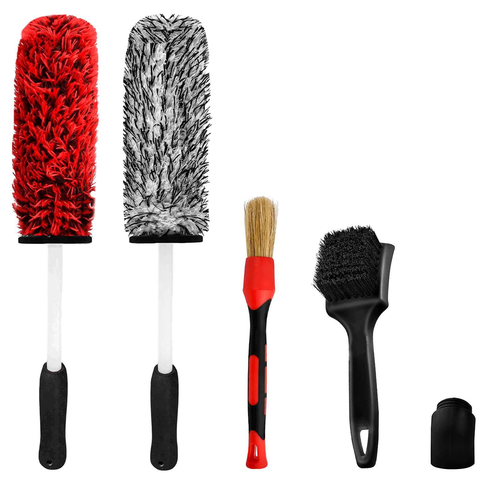 Supkiir 4 Pack Car Wheel Brush Kit, Including Soft Microfiber Wheel Tire Brushes with Long Handle, Detailing Brush and Scratch-Free Deep Cleaning Brush for Car Vehicle Motorcycle Rim Tyre