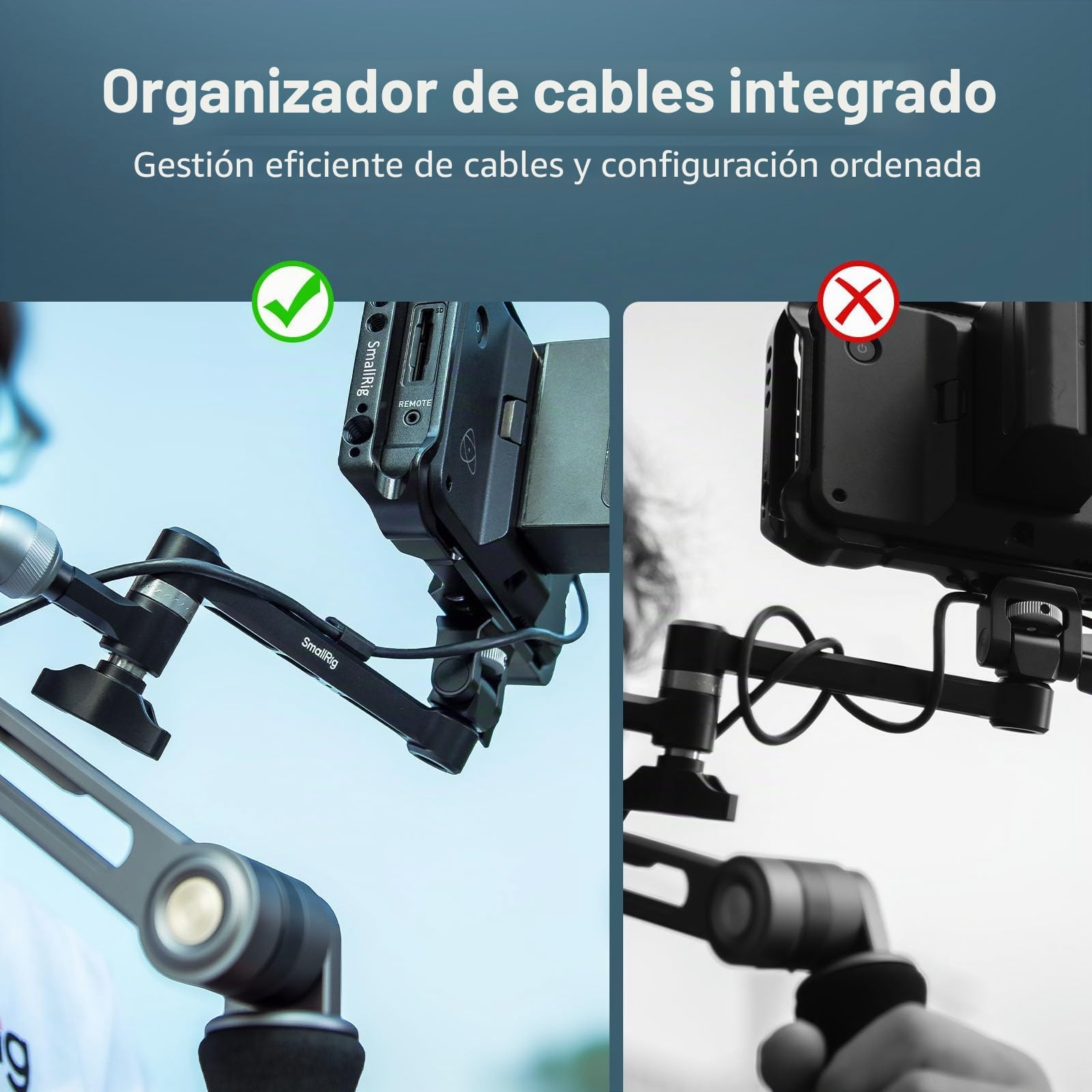 SMALLRIG Brazo Mágico con Cabeza Esférica 360° y Amortiguación - Soporte para Monitor en Hombro/Trípode, Organizador de Cables, Carga 2kg (4.4lb), Largo 145mm (5.7") - 5141