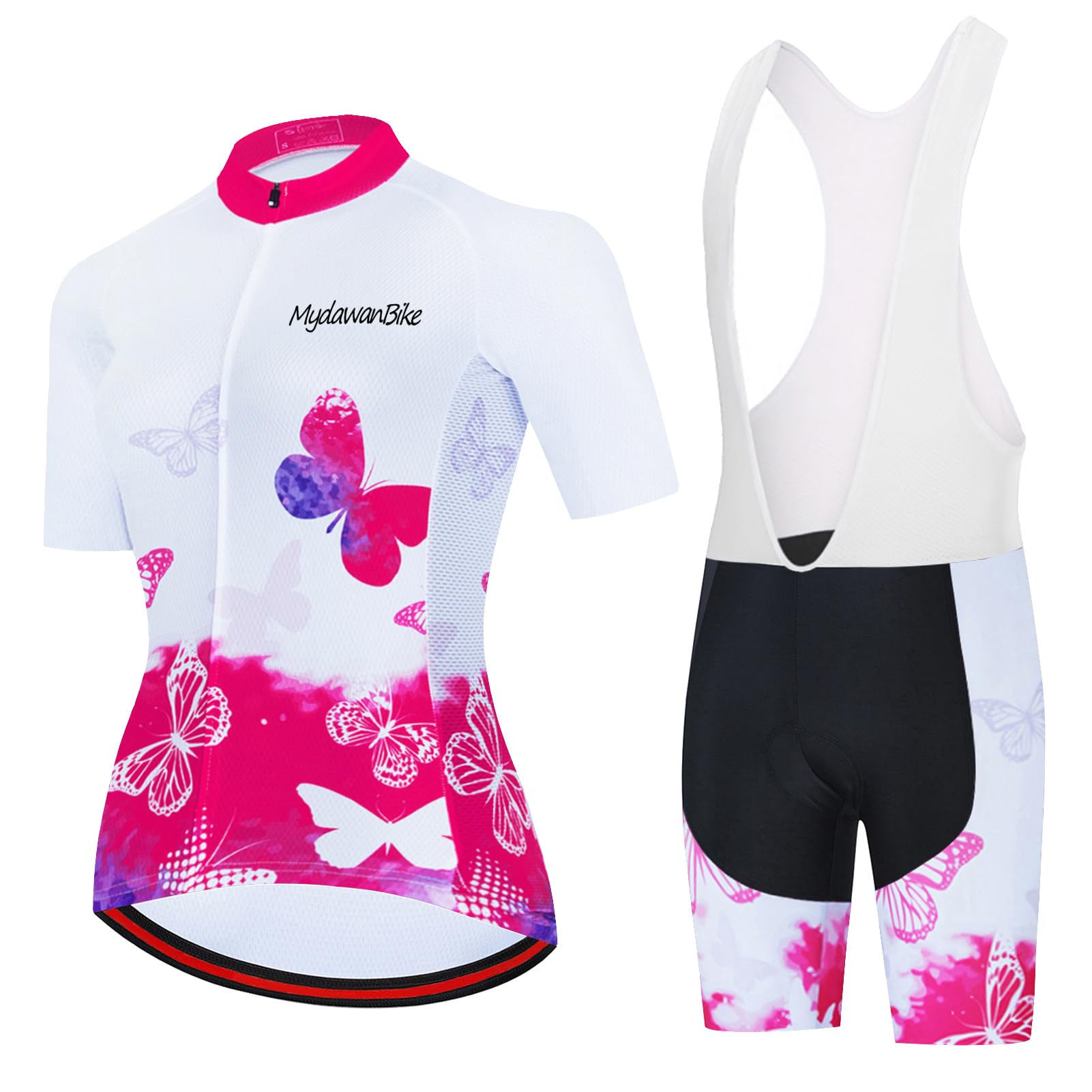 Maillot Cyclisme Femme Été, Vêtements de Velo VTT Tenue Cycliste Manche Courte MTB Jerseys et Cuissard à Bretelle avec 9D Coussin Gel,Ensemble Combinaisons de Cycling Respirant Séchage Rapide