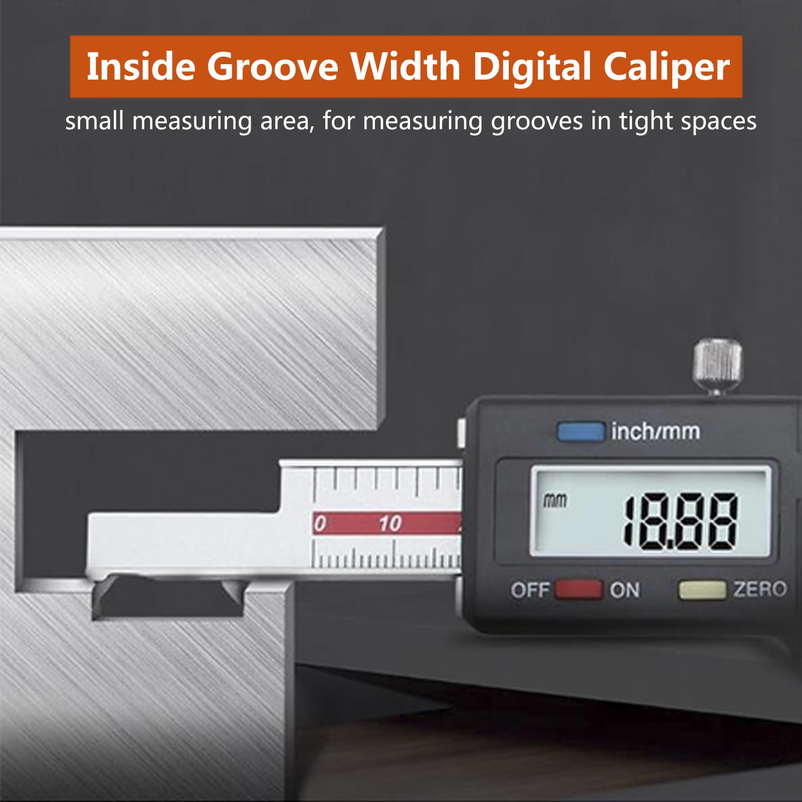 Calibre Digital de Ancho de Ranura Interior 0-300mm/12",Pie de Rey Digital de Acero Inoxidable con Pantalla LCD,Professionale Herramienta de Medición de Calibrador,Conversión de Pulgadas/MM