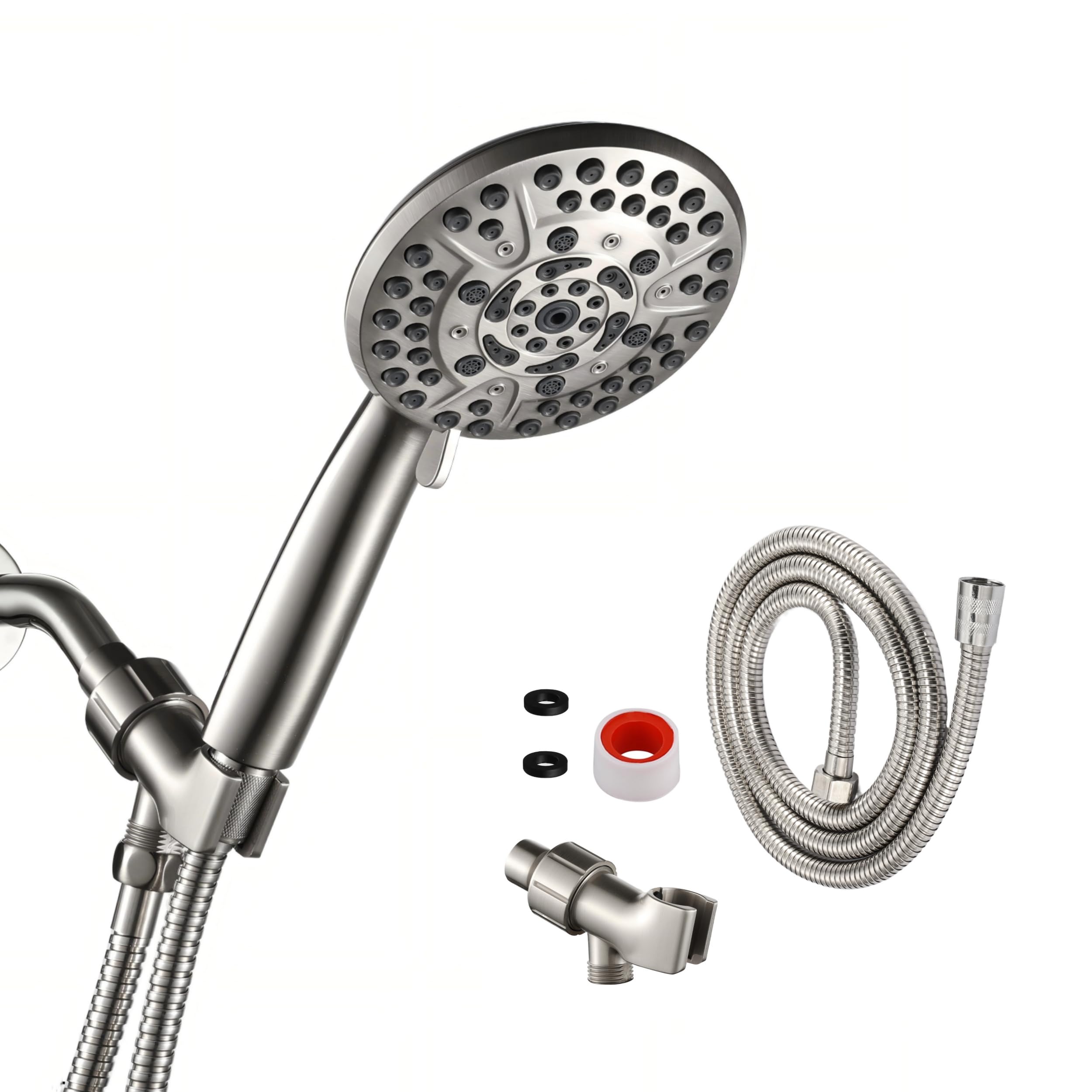 Iopsk 10 cabezales de ducha de mano de alta presión con combo de pulverización de mano, cabezal de ducha de mano con manguera de 60 pulgadas de largo (níquel cepillado)