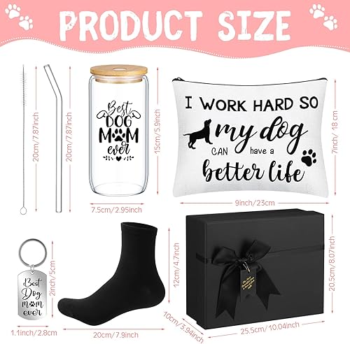 Miniatura 2 de Mifoci 5 vasos de vino de 20 onzas, regalo para mamá y perro, taza de vino, calcetines para perro, bolsa de maquillaje de acero inoxidable para