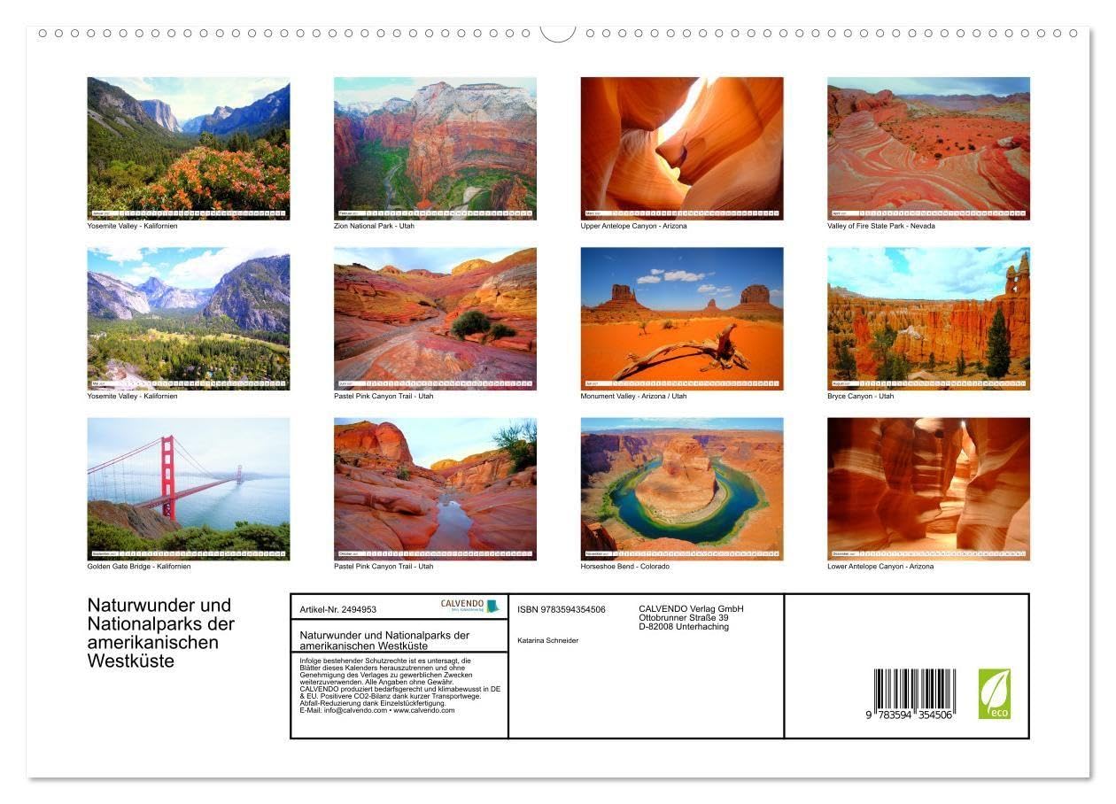 Naturwunder und Nationalparks der amerikanischen Westküste (hochwertiger Premium Wandkalender 2027 DIN A2 quer), Kunstdruck in Hochglanz: Die Schönheit des Wilden Westens (CALVENDO Orte)