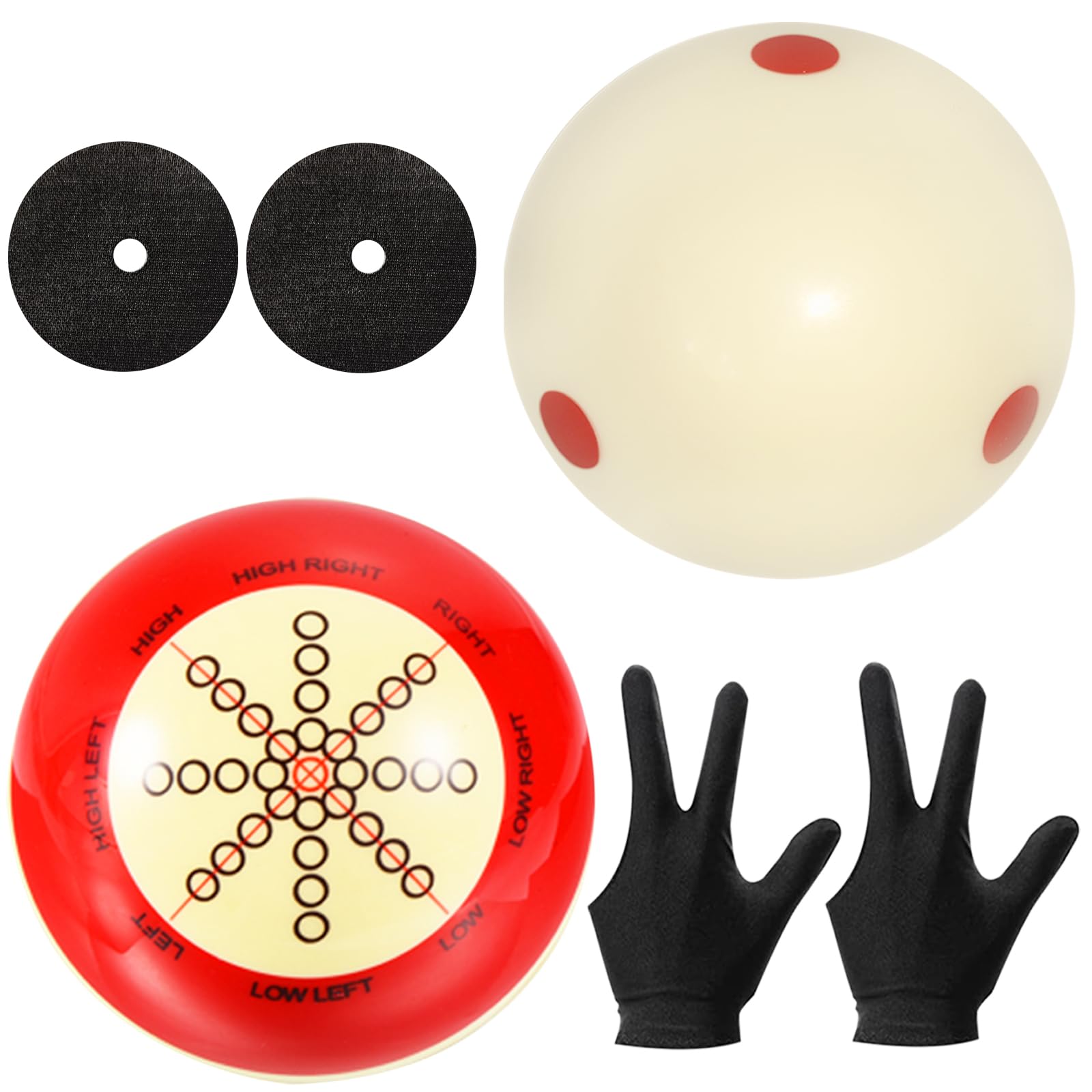 2 Pcs Billiard Training Cue Ball,Pool Cue Ball Practice with Dots,Inchluded Billiard Gloves,Pool Table Marker Dots,Billiard Balls Used in American Billiards Eight Balls