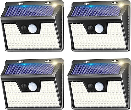 Miniatura 8 de Kolpop Luces solares para exteriores, paquete de 2, 140 LED/3 modos, luces de pared con sensor de movimiento alimentadas por energía solar, Blanco