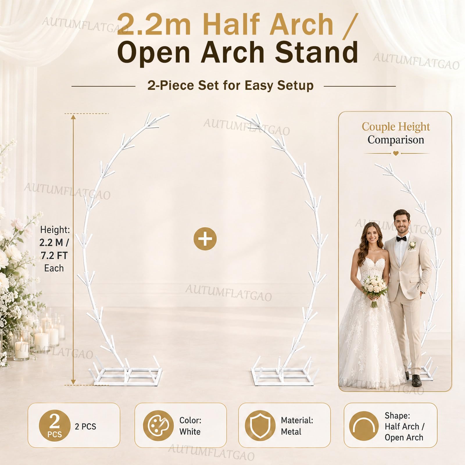 Deko Bogen Mit Ständer 2er Set, 2,2 M Weißer Metall-Traubogen Hochzeit, Hochzeitsbogen Als Hintergrundständer Für Trauung, Fotobox, Party, Empfang Und Gartendeko