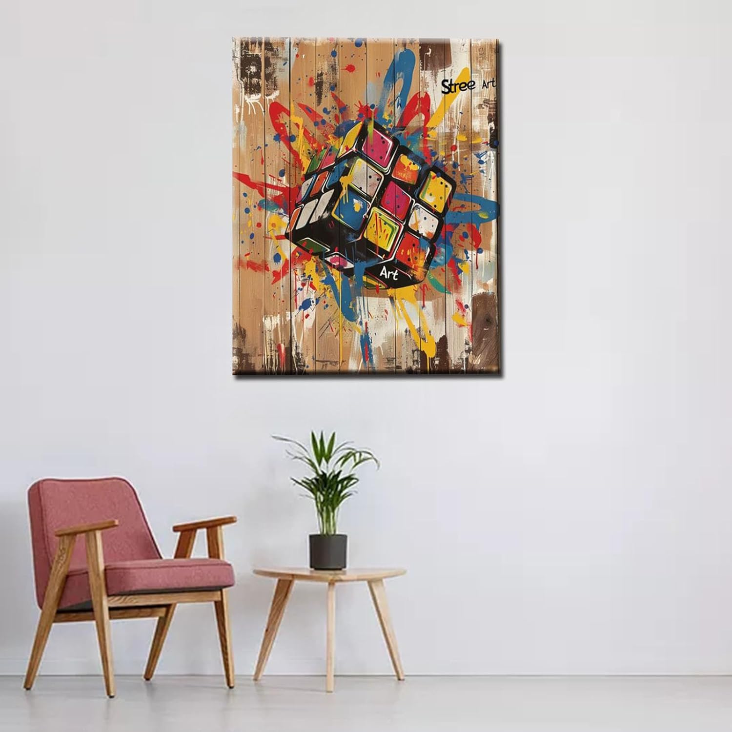 Magic Cube Paint by Numbers Kits 16x20 inch Canvas Retro Graffiti Street Style Magic Square DIY Oil Painting for Kids, Students, Adults Beginner with Brushes Acrylic Pigment Drawings(DIY Frame)