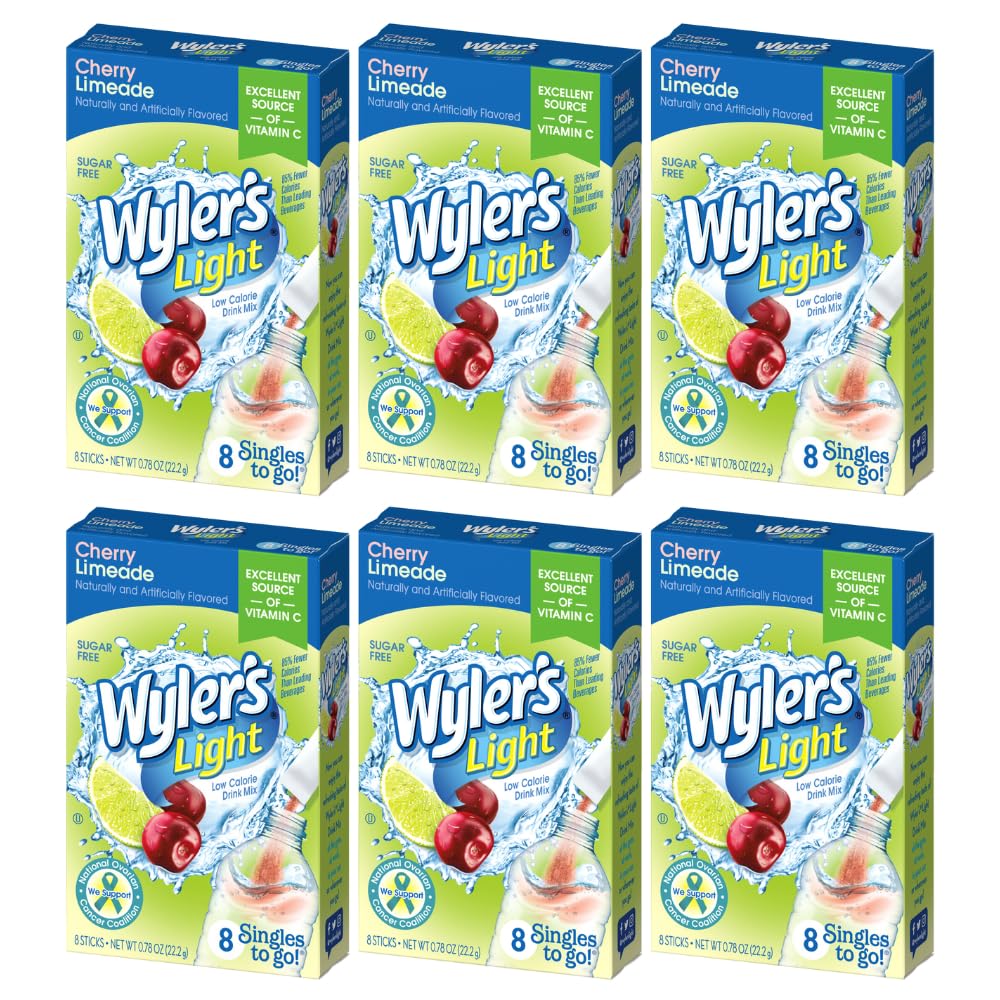 Wyler's Light Singles To Go, Cherry Limeade Water Drink Mix, 48 Total Powder Drink Mix Packets (Pack of 6)