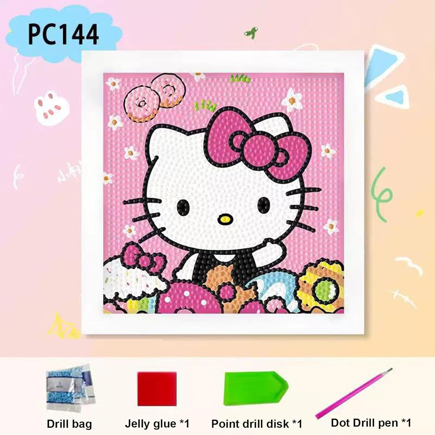 Hupalun Diamond Art Painting Kits for Kids, Kitty Diamond Art for Kids Ages 4-8-12, Hello Kitty Gem Kit Crafts Beginners with Frame for Gift Home Wall Decor(7x7inch)