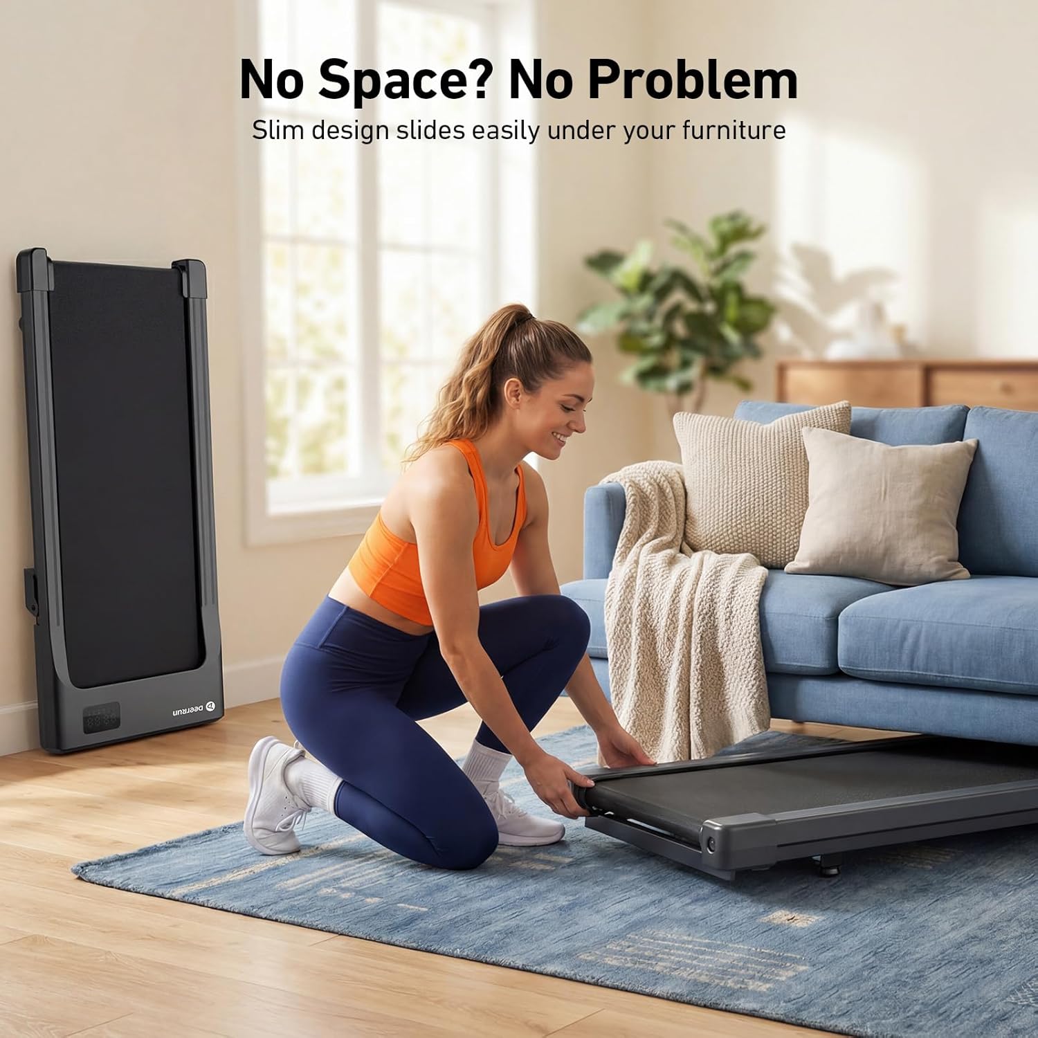 DeerRun Walking Pad Treadmill with 6% Incline, Under Desk Treadmills for Home Office, 2.5 HP Mini Portable Walking Pad, 300 Lbs Capacity, App & Remote Control for Small Spaces