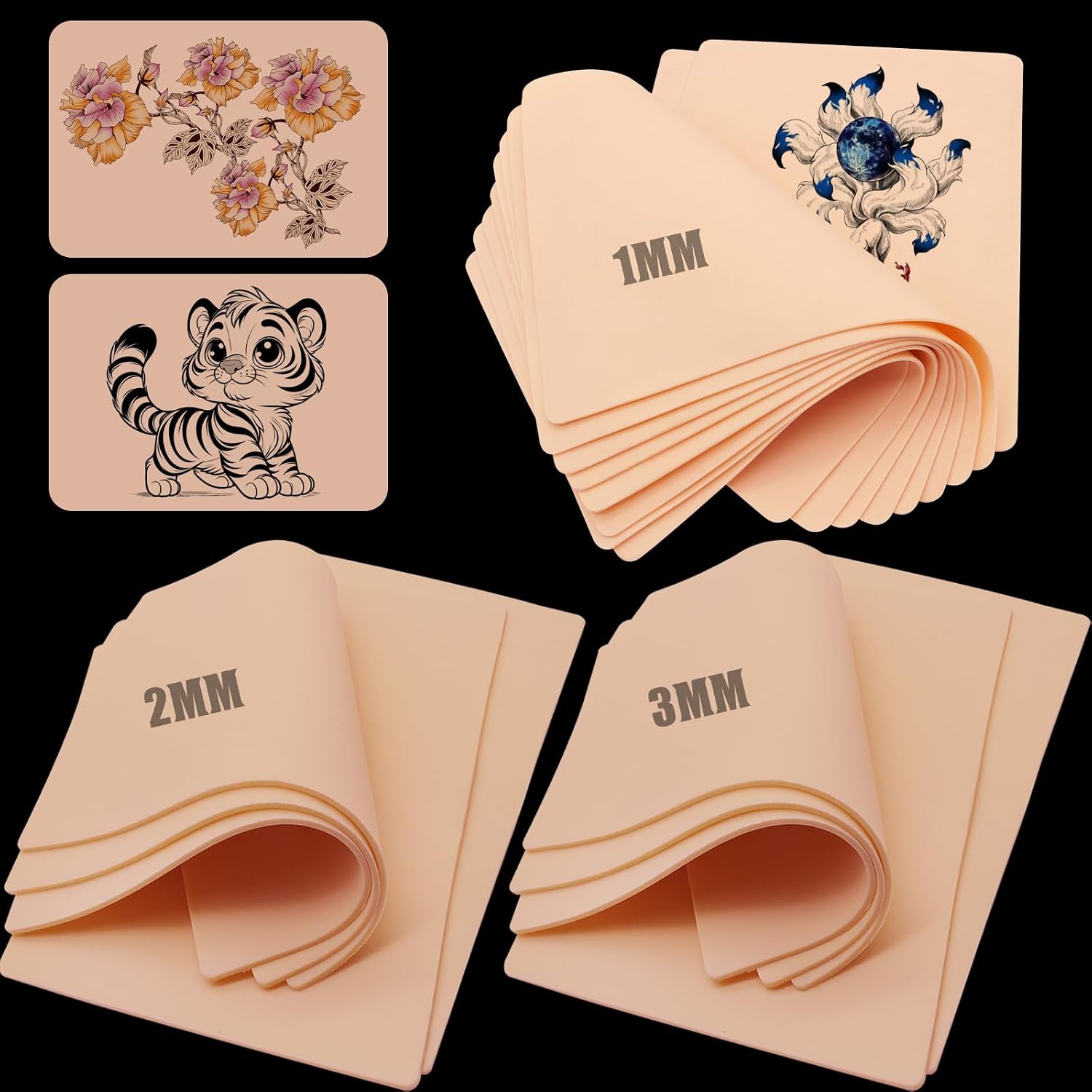 2MM Tattoo Practice Skin - Autdor 10Pcs Thick Tattoo Skins Double Sides 8x6in Fake Skin Realistic Tattooing and Microblading Eyebrow Practice Skins for Beginners and Experienced Artists