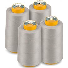 AK Trading 4-Pack Silver All Purpose Sewing Thread Cones 6000 Yards Each of High Tensile Polyester Thread Spools for Sewing, Quilting, Serger Machines, Overlock, Merrow & Hand Embroidery.