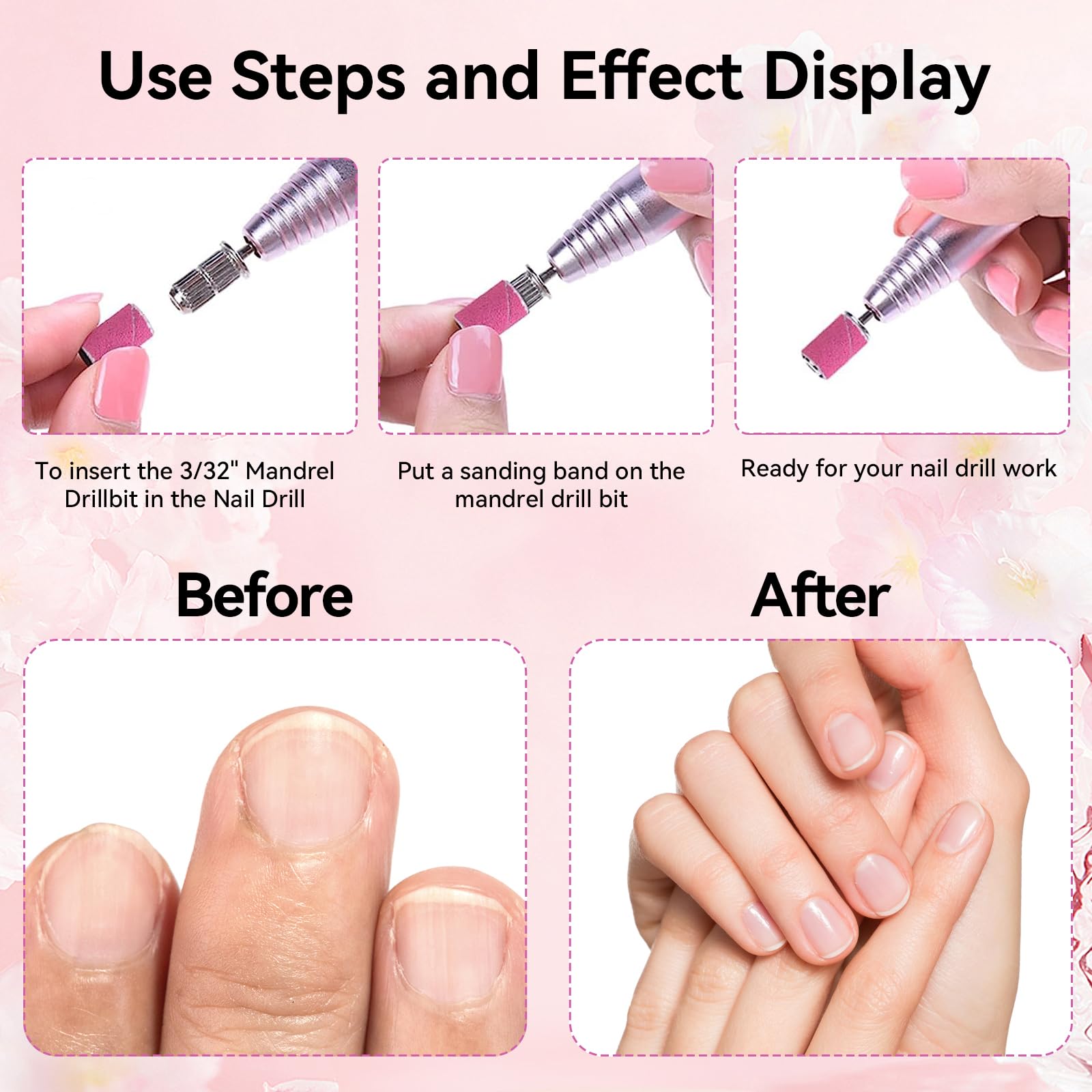 100 Pezzi Nastri Abrasivi Manicure, 180# Levigatura Bande, Bande Abrasive con Punte per Fresa Unghie per Pedicure del Manicure del Trivello del Unghie Macchina, Rosa
