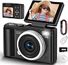Digital camera, 4K 64MP Compact Digital Camera with Autofocus and Macro Function, 180° flip-up screen portable selfie cameras for photography and video with Micro SD Card for Beginners Teens