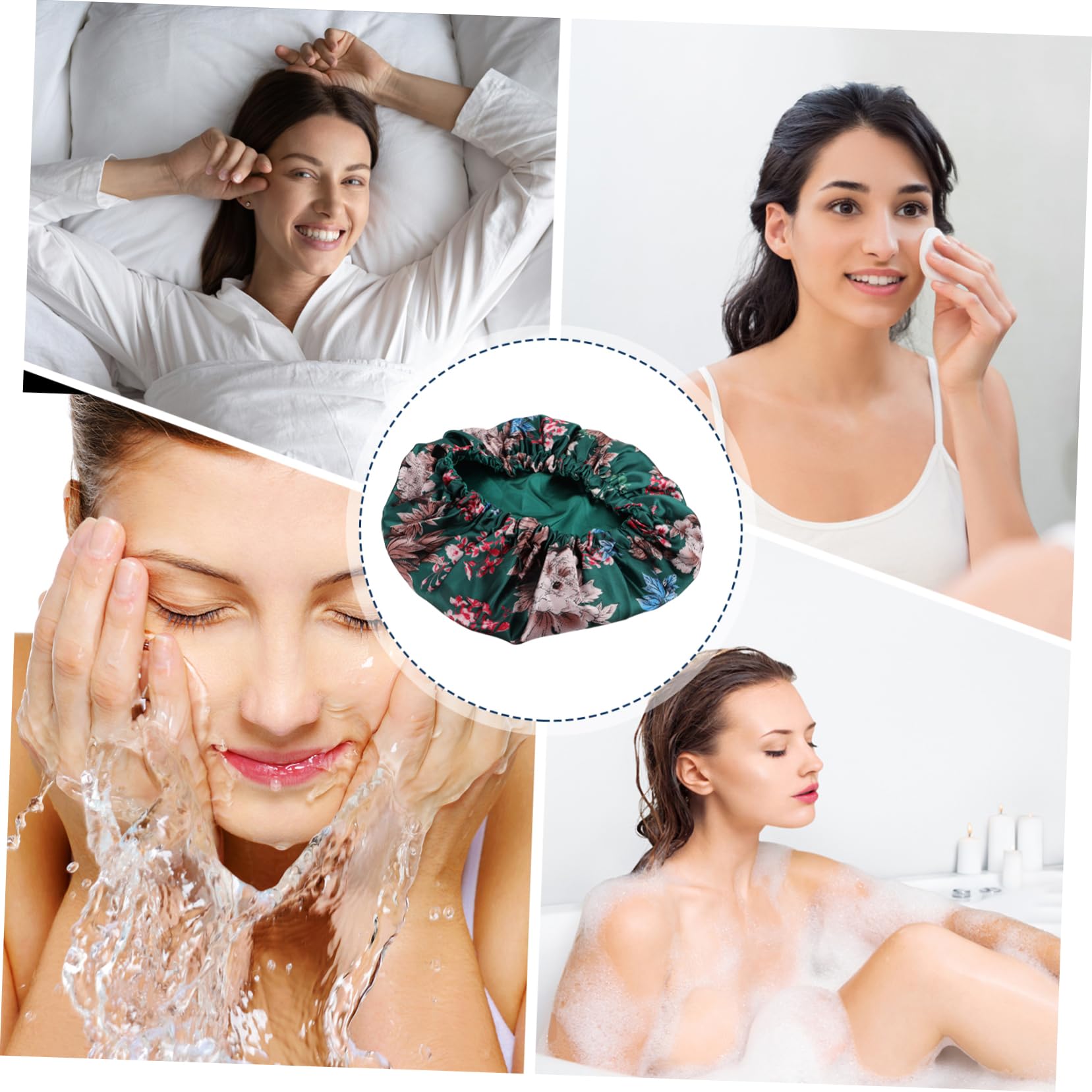 FRCOLOR 5stücke Damen Duschhaube Wasserdichte Satin Duschmütze Elastische Badekappe Für Haarpflege Multifunktional Für Zuhause Reisen Und Spa Peoniengrün Robust Und Langlebig