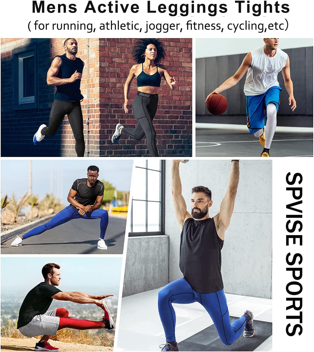 SPVISE Men's Compression Pants Workout Leggings Running Tights Cool Dry Athletic Baselayer Pants for Basketball Yoga Cycling