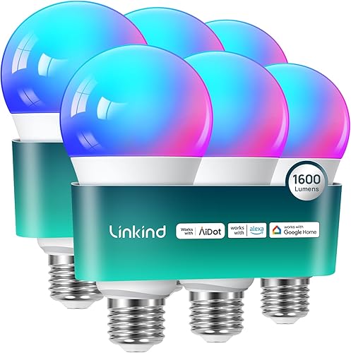 Miniatura 12 de Linkind - Bombillas inteligentes, 1600 lm (equivalentes a 100 W) bombilla inteligente, funciona con Alexa y Google Home, bombilla RGBTW que cambia