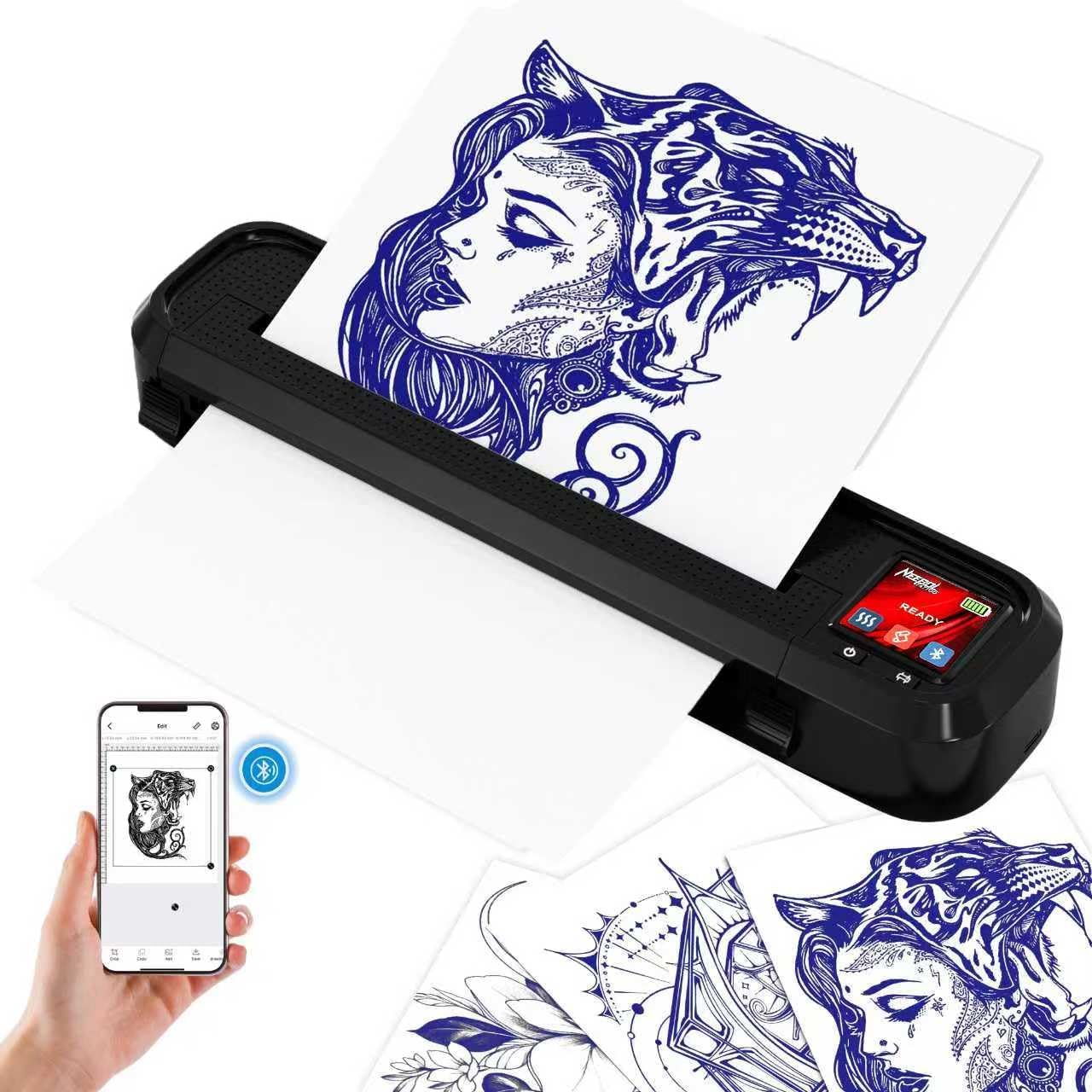 Neebol LED Screen Tattoo Stencil Printer, Wireless Tattoo Printer Machine, 10pcs Stencil Paper, Bluetooth Portable Tattoo Machine for Artists & Beginners, Compatible with Smartphone & PC