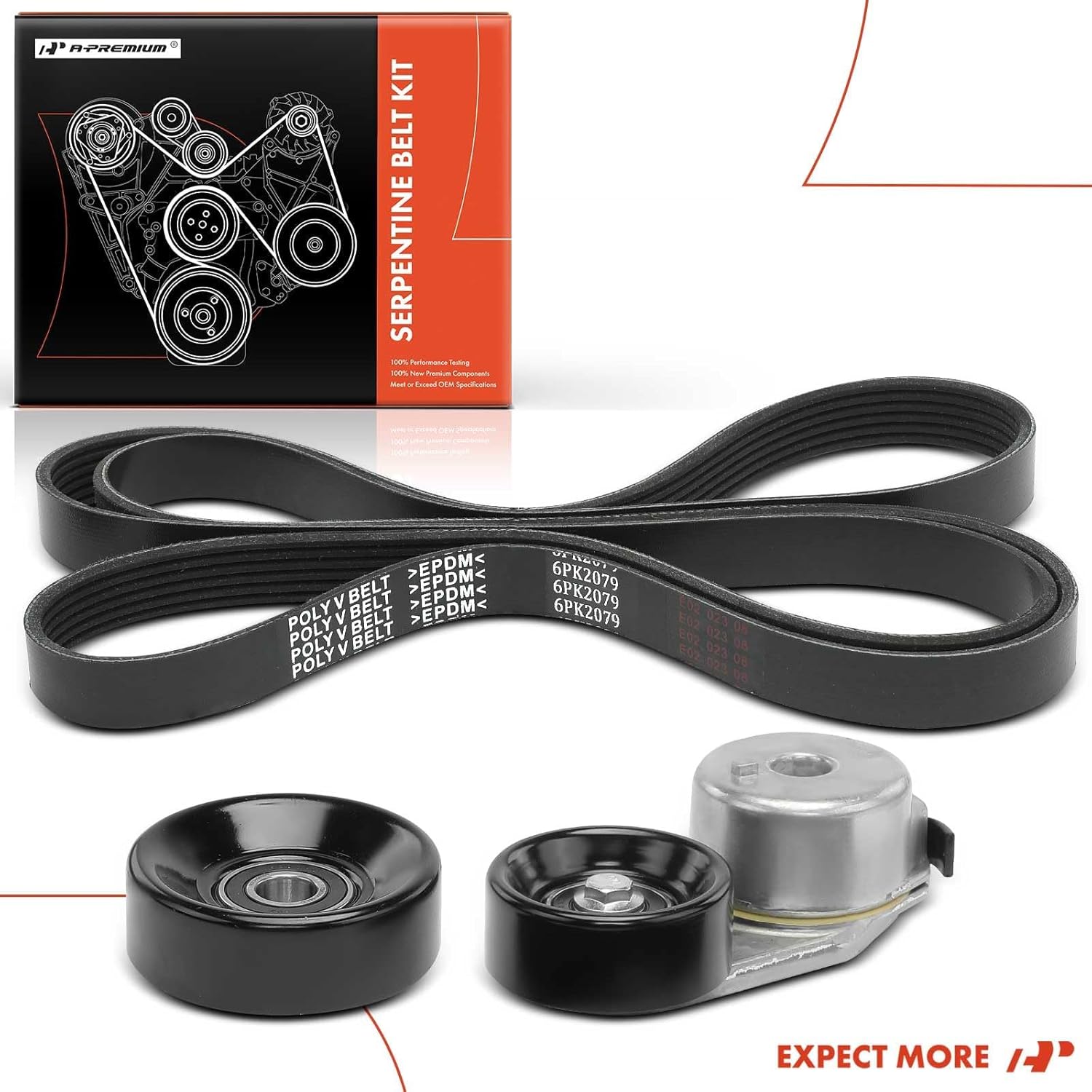 A-Premium Engine Serpentine Belt Drive Kit with Tensioner & Idler Pulley Compatible with Ford Ranger 1998-2001 L4 2.5L & Mazda B2300 1995-1997 L4 2.3L, B2500 1998-2001 L4 2.5L - SOHC, Gas