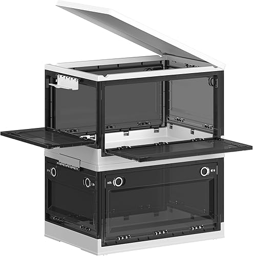 SONGMICS Contenedores de almacenamiento de plástico con tapas, 18 galones (72 cuartos de galón), organizador de armario apilable, 5 puertas, paquete