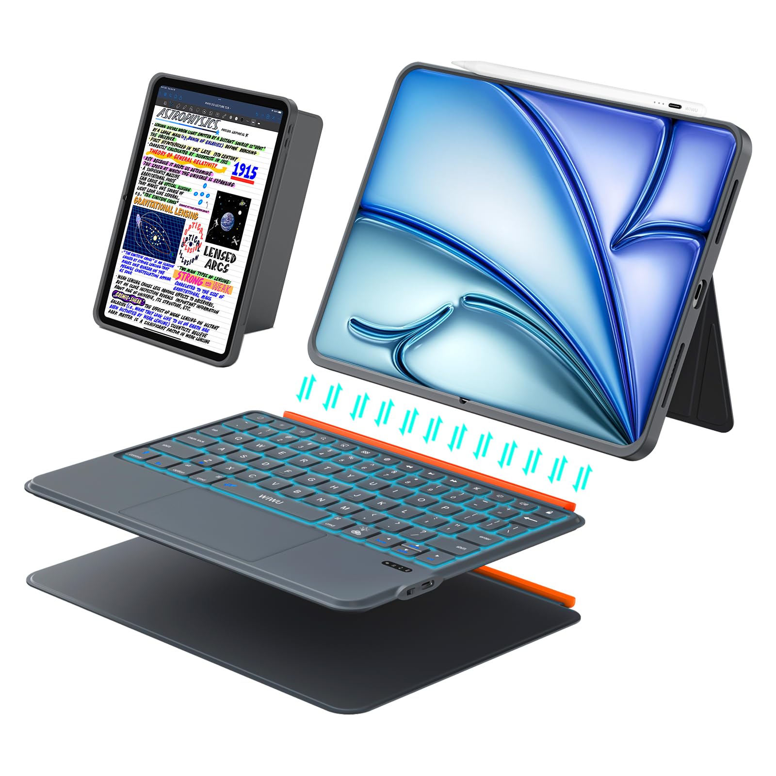 iPad Air 11 inch Case with Keyboard (M3 M2 2025 2024),Pro 11,iPad A16 11th/10th,Flex Magnetic Detachable Keyboard with Trackpad,Backlit Keys,Adjustable Stand,Slim for Air 5th/4th Gen 10.9 inch (Gray)