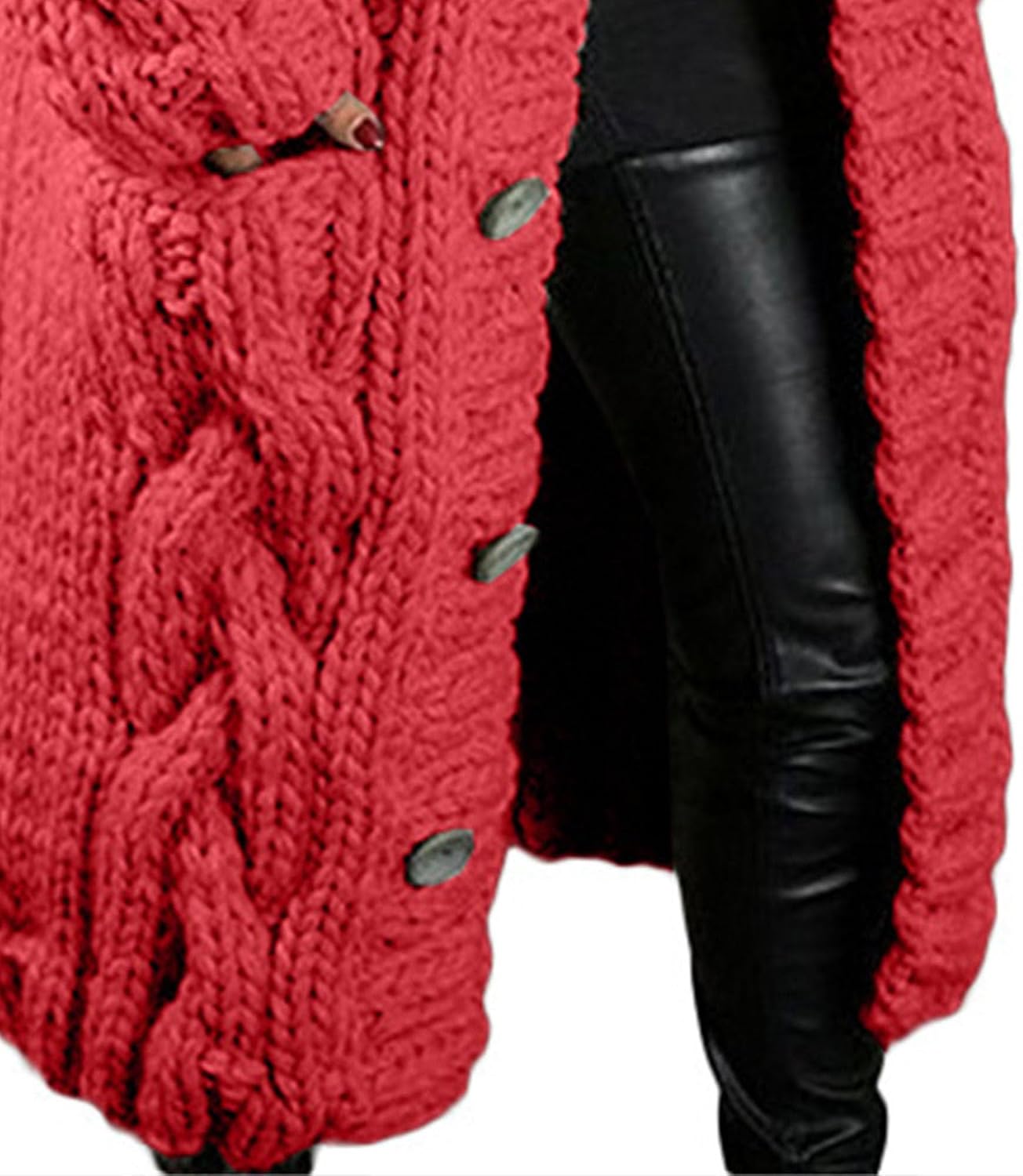 Women Long Sleeve Cable Knit Long Cardigan Jacket 2024 Winter Chunky Open Front Button Sweaters with Pockets