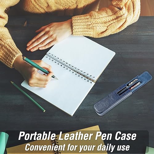 Vista 65 de Top Grain - Estuche organizador de cuero genuino para 12 bolígrafos y lápices, diseño minimalista sólido, hecho a mano, cierre magnético con cajón