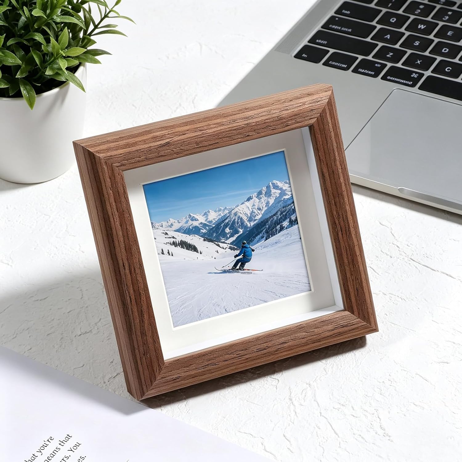 6 Pack 4x4 Shadow Box Picture Frame Solid Walnut Wood Small Shadow Box Display Case Wall Mounted for Sports Memorabilia Medals Pins Awards Wedding Tickets Photos image 4