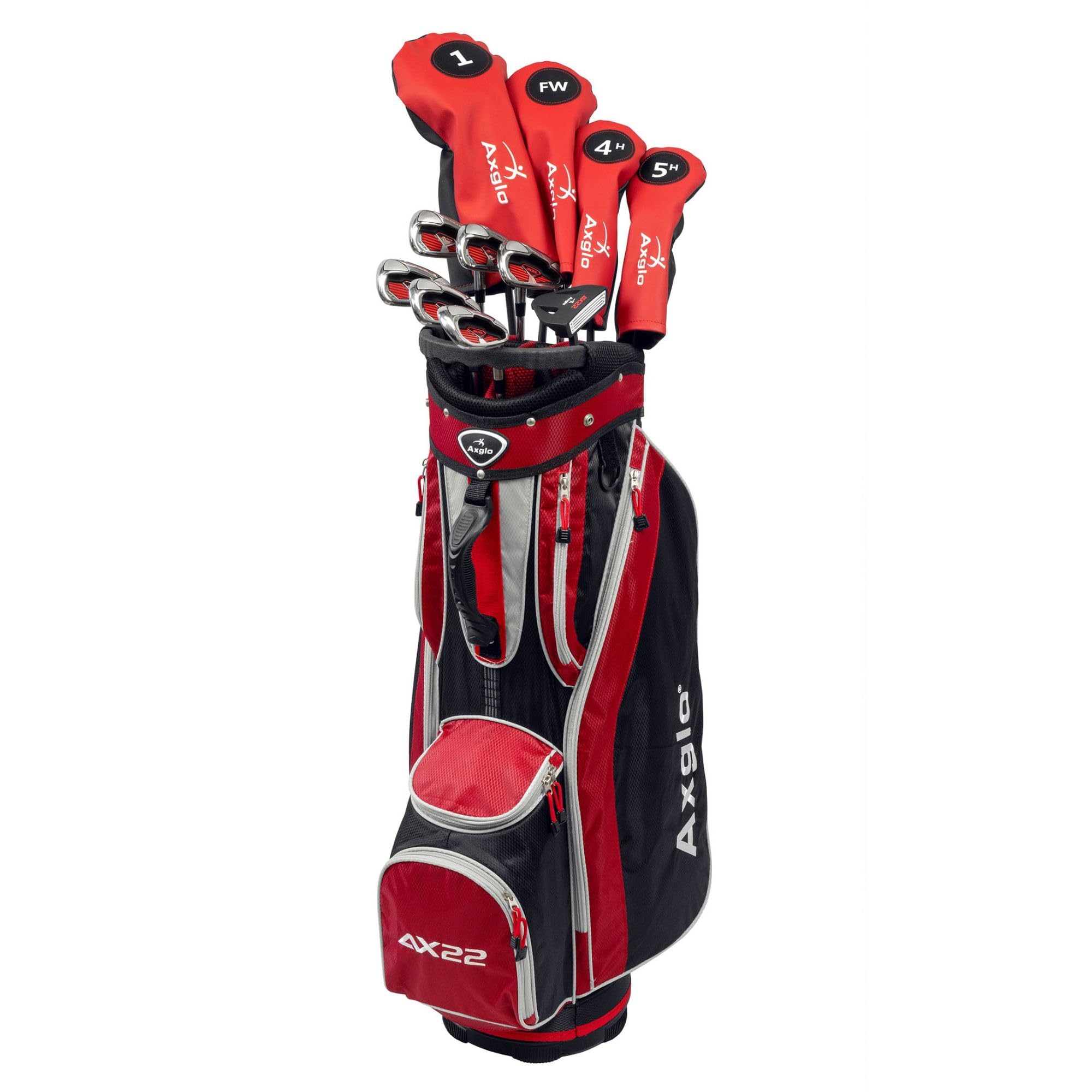 Men's 16 Piece Complete Golf Club Set Golf Package Set AX22 Black/Red  Men Golf Set (Left)