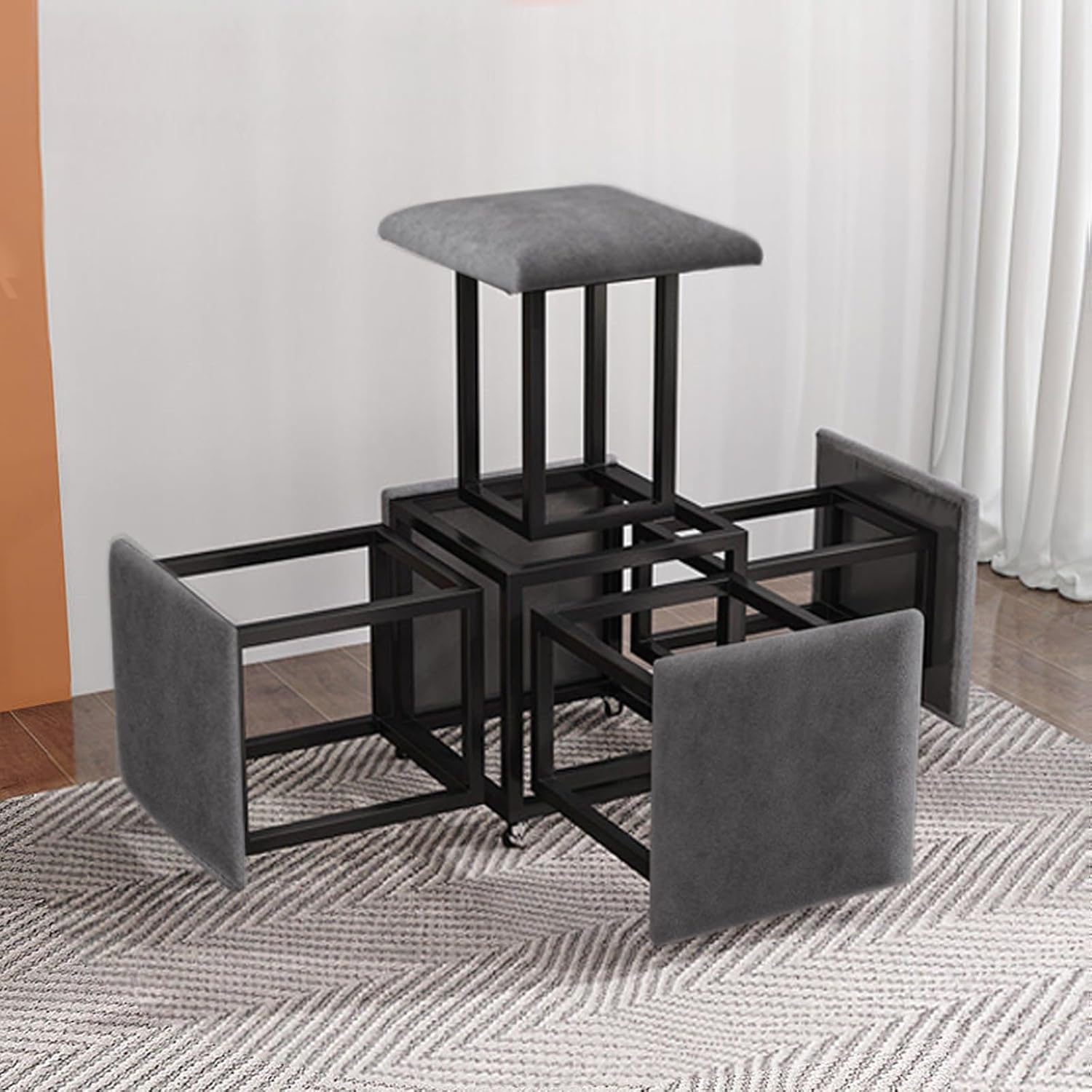 5 in 1 Ottoman Cube with Swivel, Stackable Sofa Chair Stools Nesting Stools, Technology Cloth Makeup Stool Save Space for Living Room Dining Room Bedroom (Dark Gray, 17.7"D x 17.7"W x 18"H)