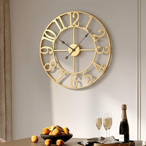 Miniatura 46 de Reloj de pared de 24 pulgadas, relojes de pared grandes para sala de estar, reloj redondo de metal decorativo, funciona con pilas, silencioso, sin