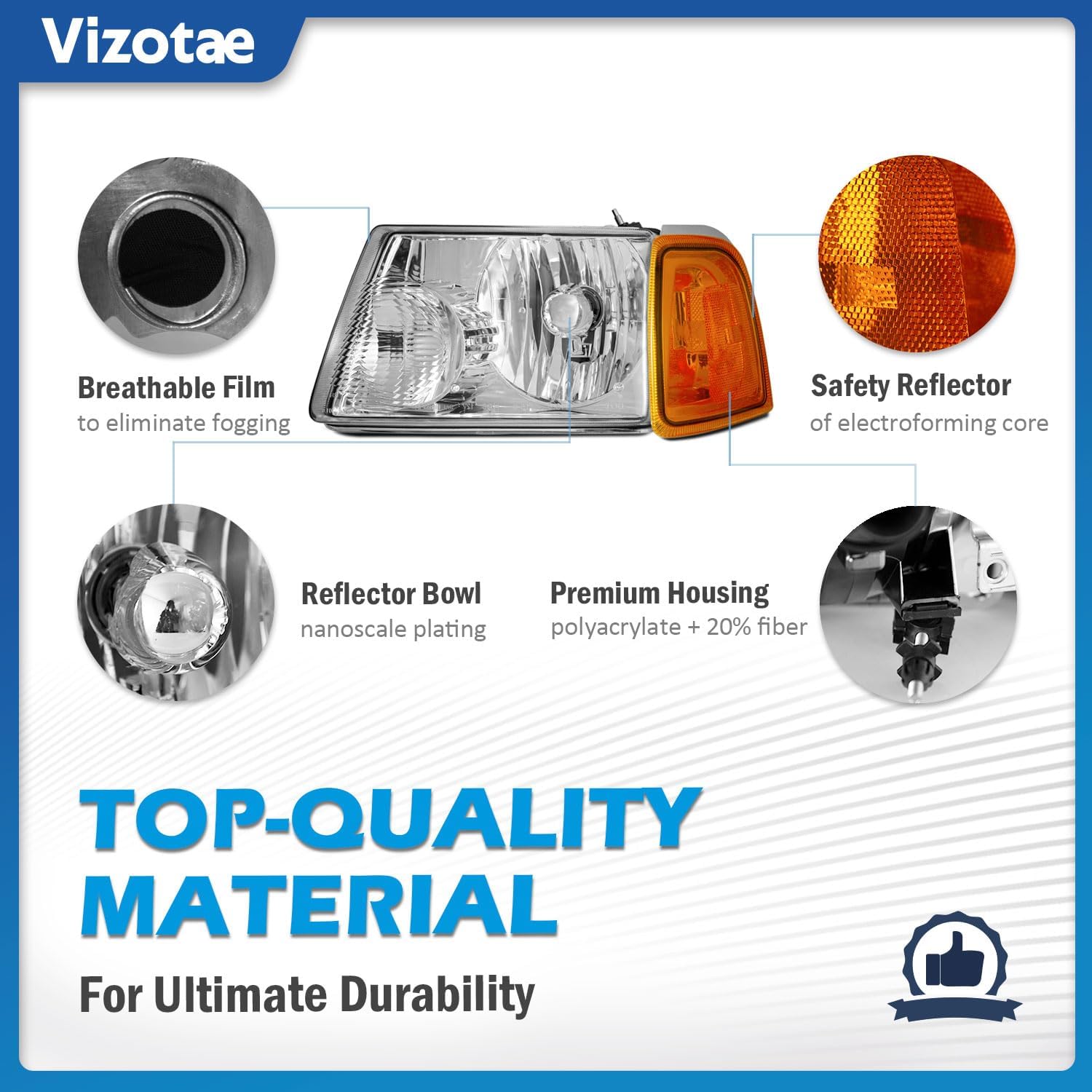 Headlights Assembly for 2001-2011 Ford Ranger Halogen Headlamp Replacement, High/Low Beam W/Bulbs, Driver & Passenger Side