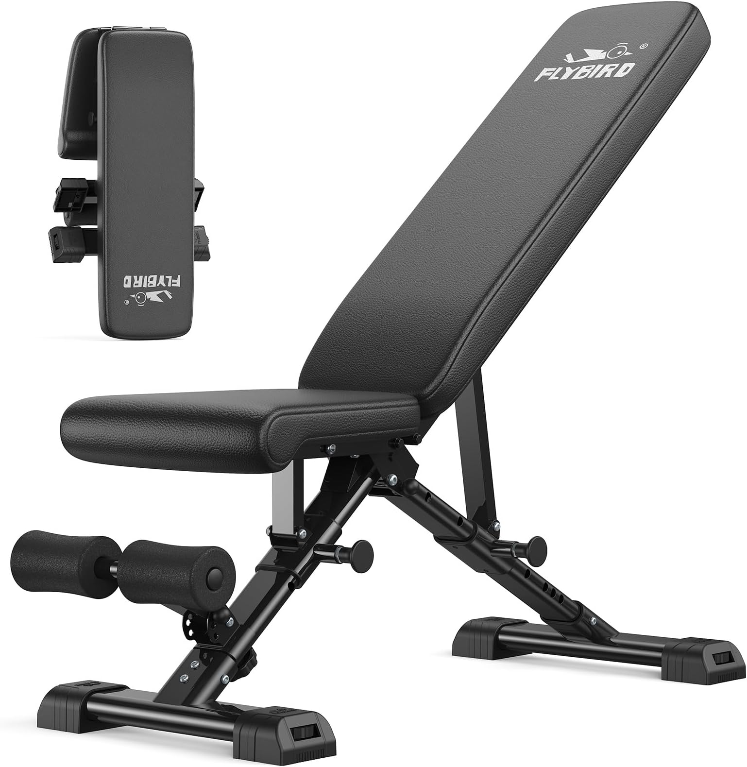 FLYBIRD WB5 Weight Bench, ASTM-Certified 800LBS Adjustable Weight Bench Workout Bench Foldable for Home Gym, 90ยฐ to -30ยฐ FID and 30in Extended Backrest for Bench Press Strength Training Exercise
