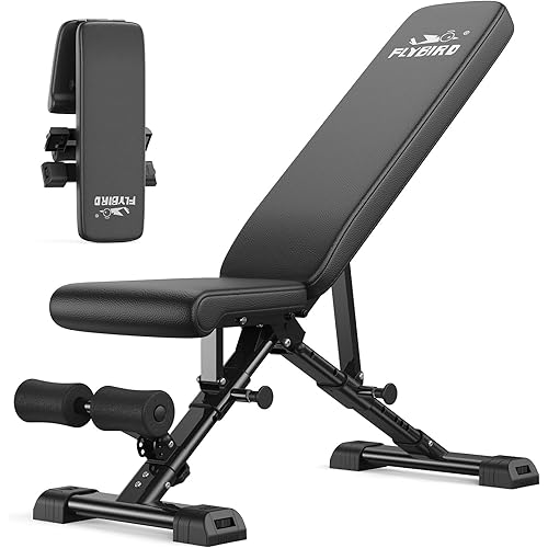 FLYBIRD Weight Bench, Adjustable Strength Training Bench for Full Body Workout with Fast Folding-New Version