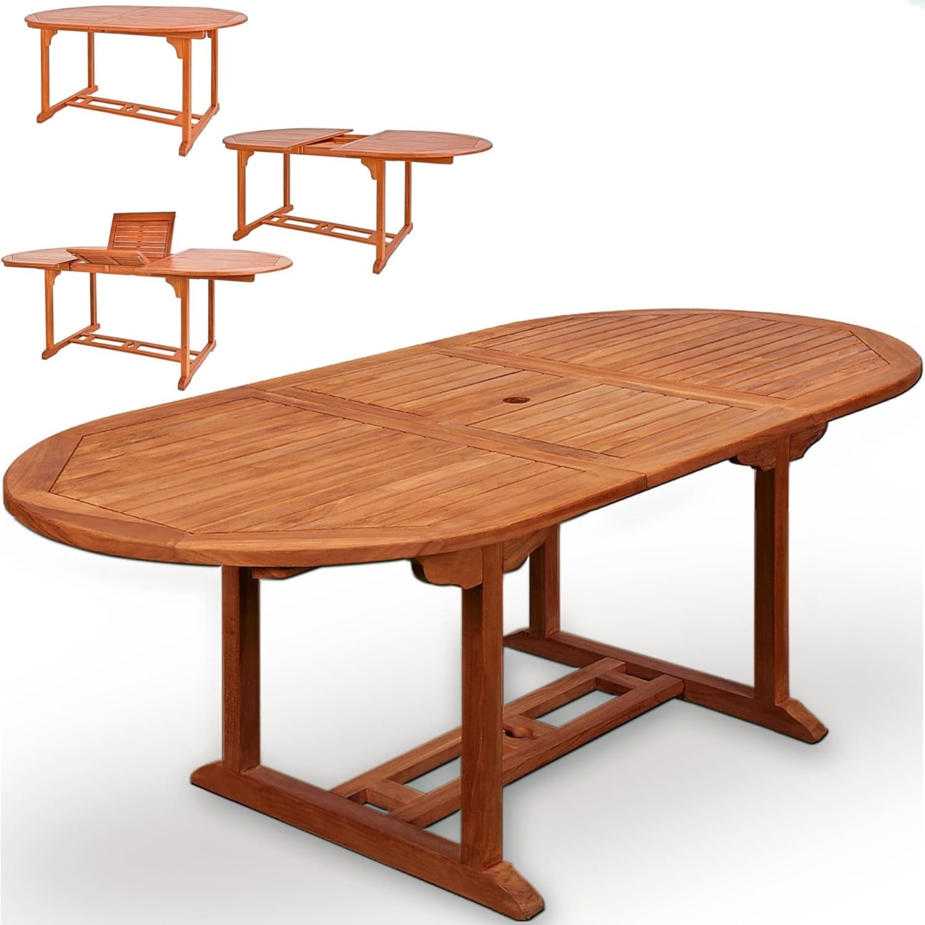 CASARIA® Vanamo Extending Wooden Garden Dining Table | FSC®-Certified Eucalyptus Wood | 150-200x100cm Extendable Foldable Adjustable | Patio Furniture Outdoor Oval 6 Seater